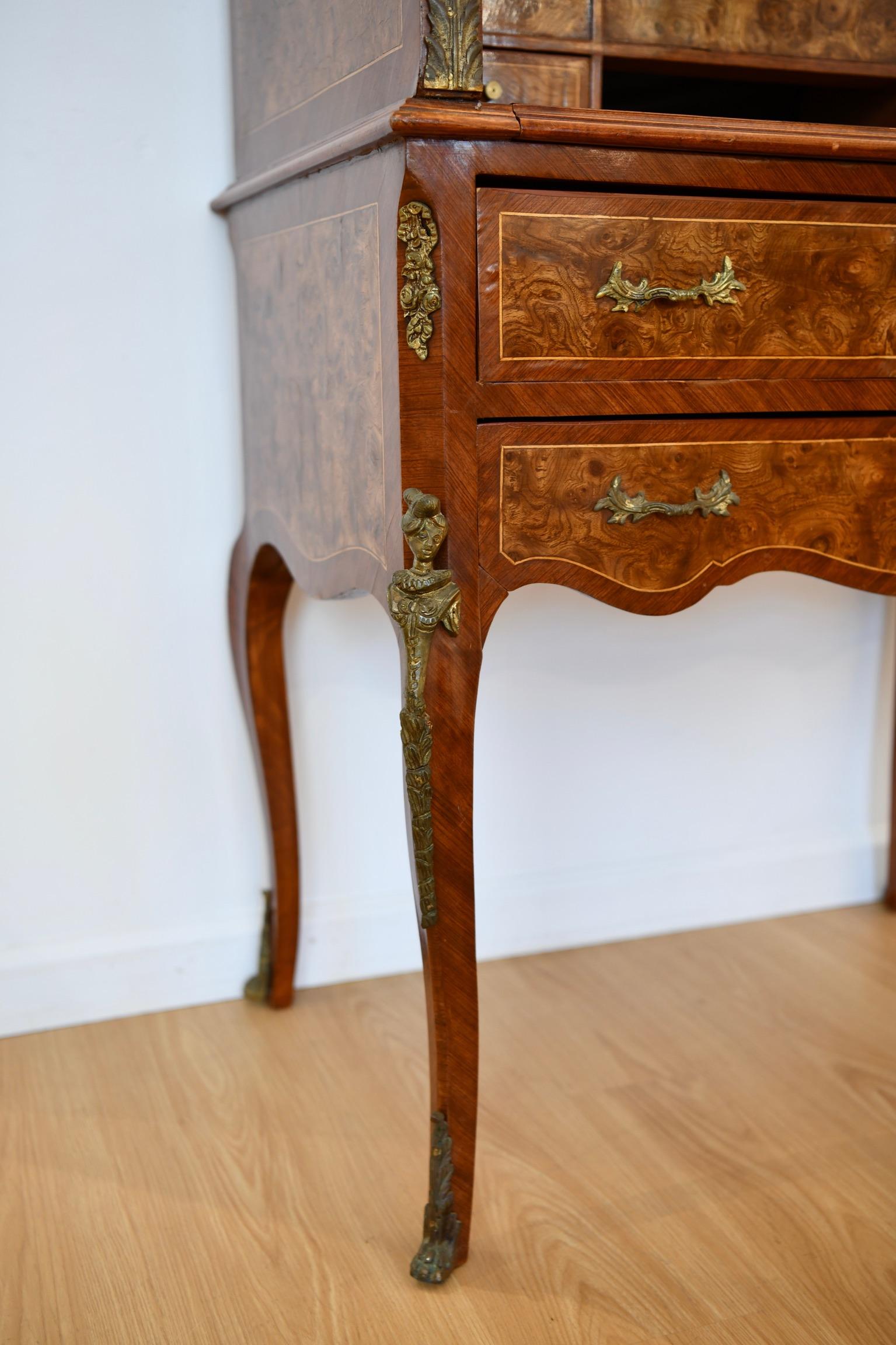 Vintage Louis XV Style Roll Top Ladies Desk 13