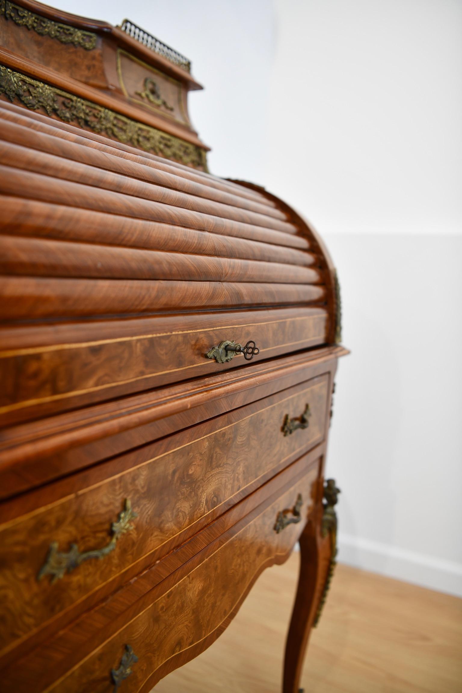 20th Century Vintage Louis XV Style Roll Top Ladies Desk