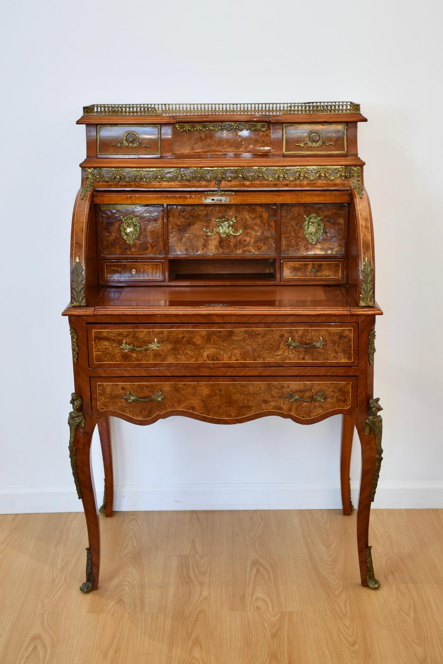 Bronze Vintage Louis XV Style Roll Top Ladies Desk