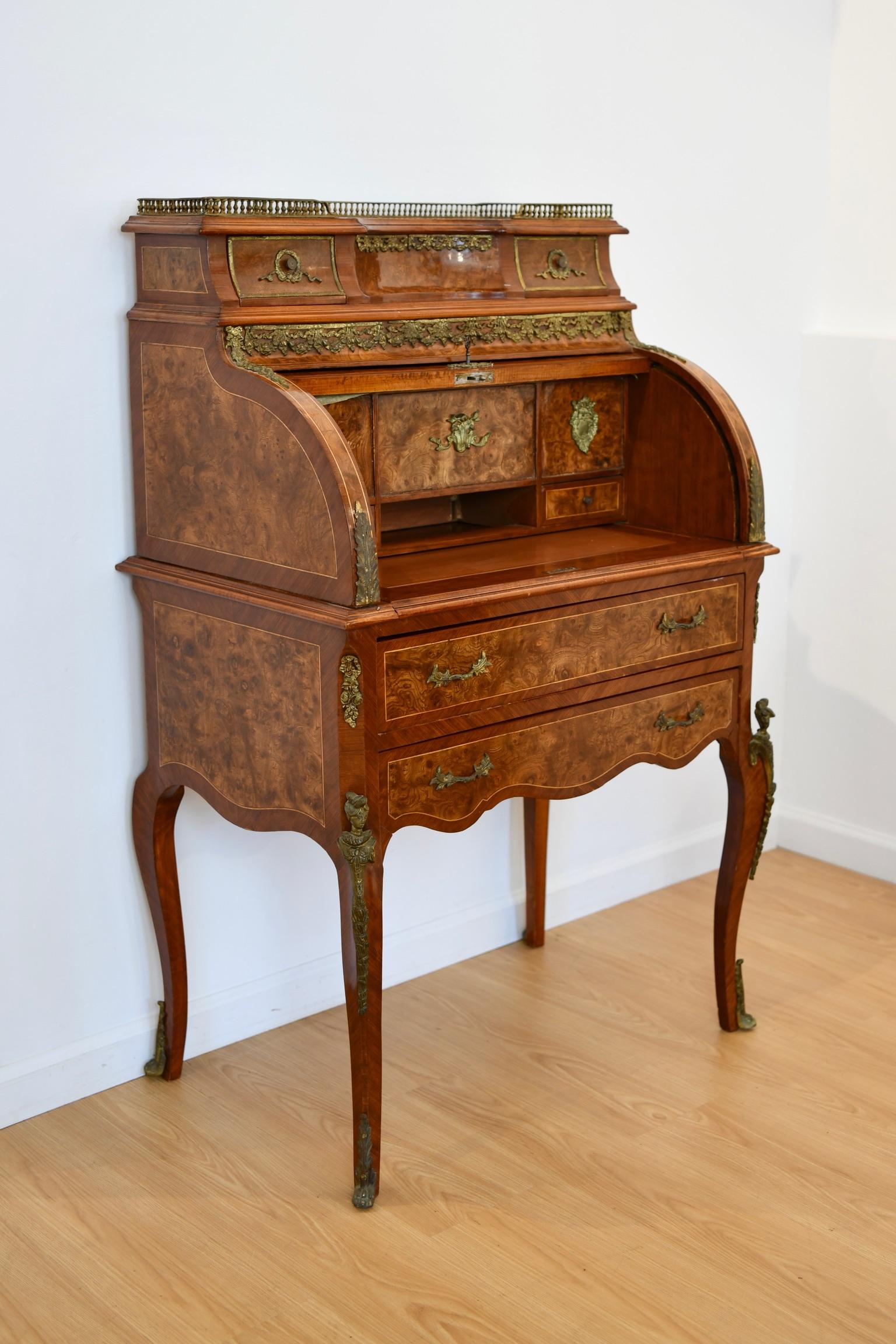 Vintage Louis XV Style Roll Top Ladies Desk 1
