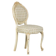 Vintage Louis XV-Style Side Chair with Floral Carving and Patterned Fabric