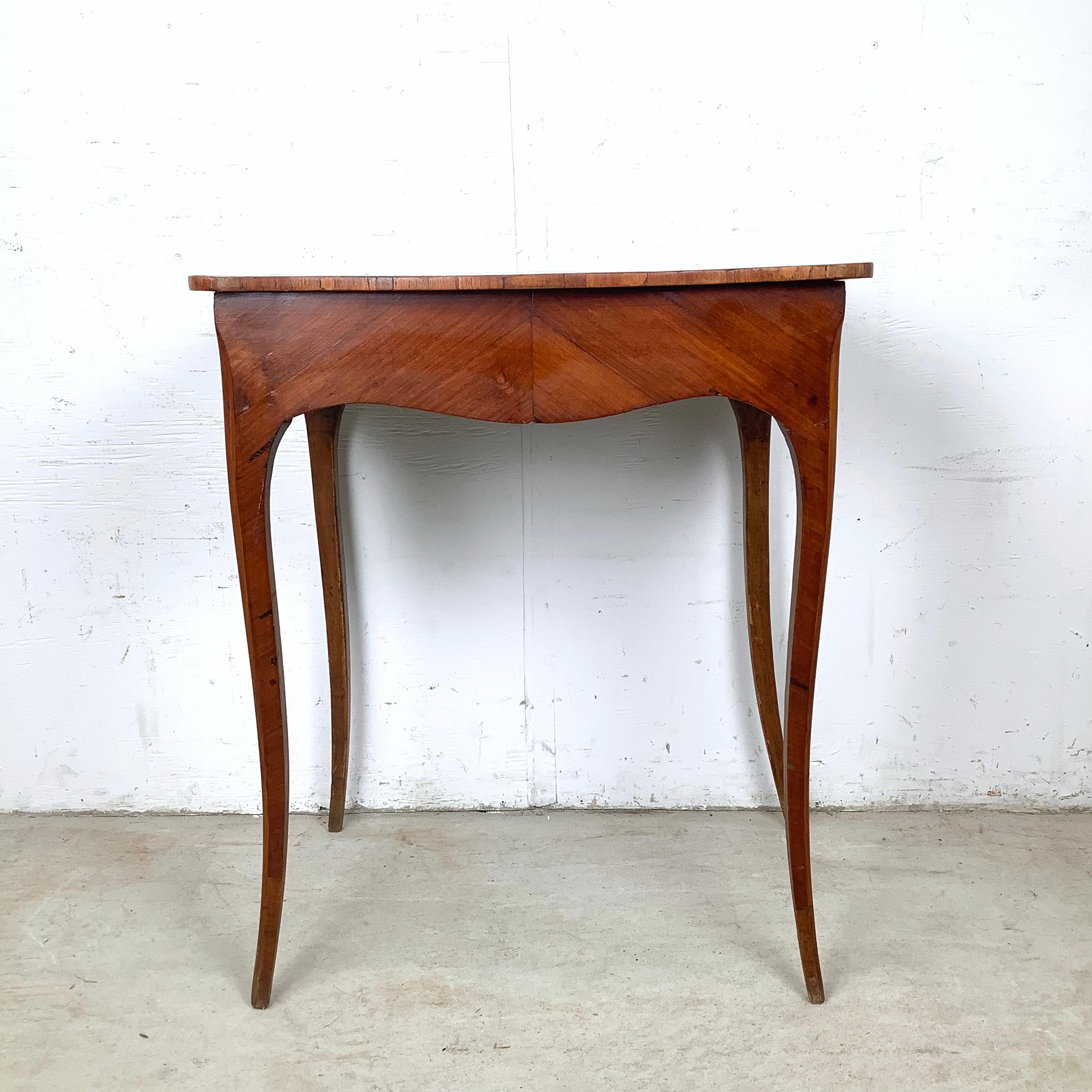 Vintage Louis XV Style Side Table With Diagonal Parquetry Top For Sale 5