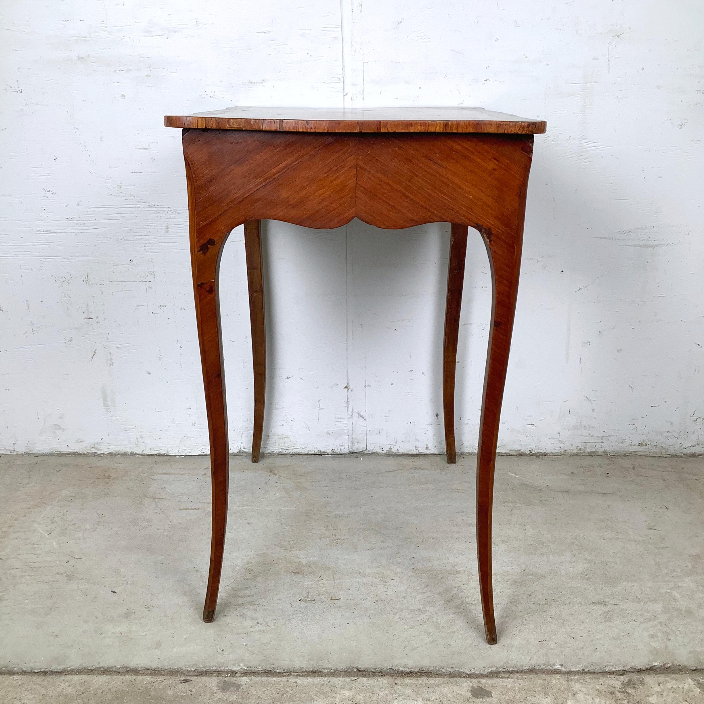 Vintage Louis XV Style Side Table With Diagonal Parquetry Top For Sale 6