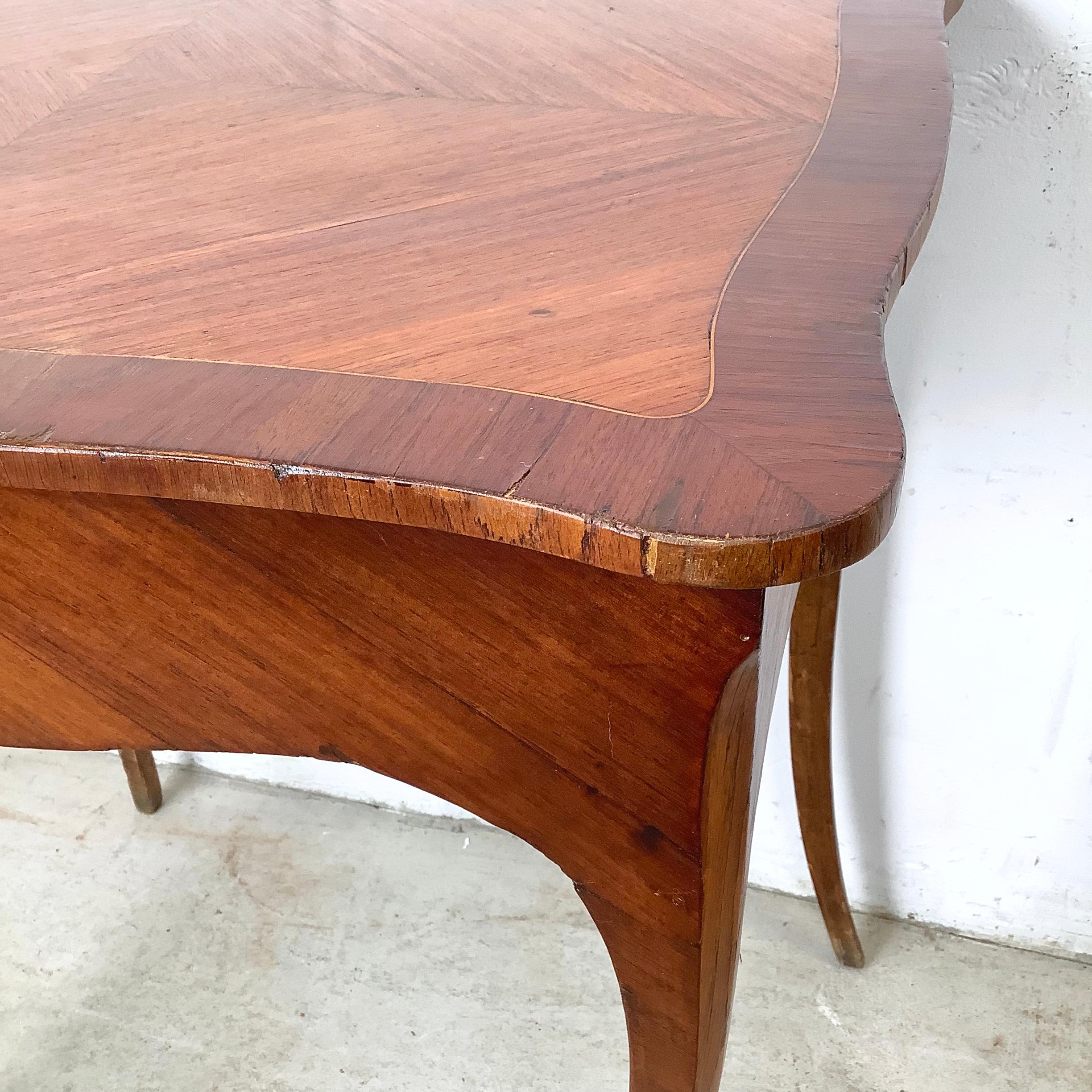 Vintage Louis XV Style Side Table With Diagonal Parquetry Top For Sale 7