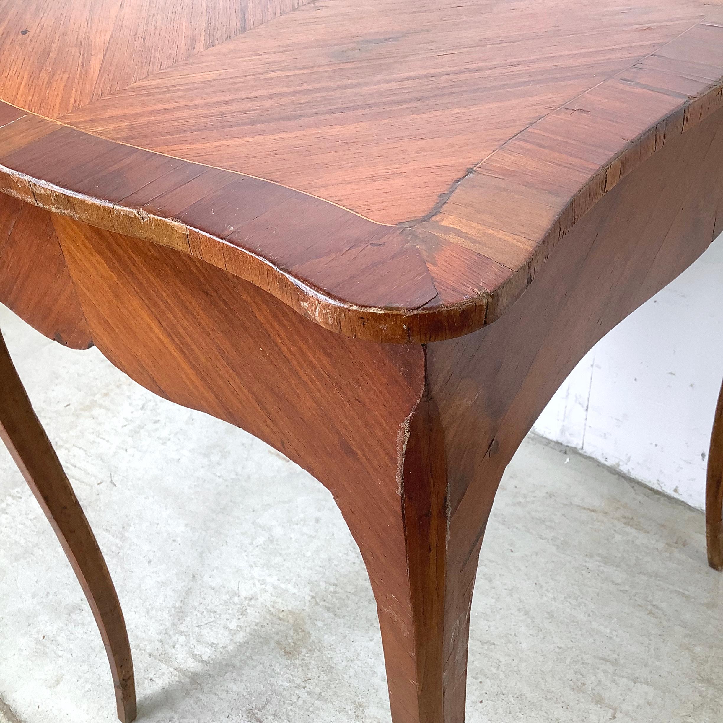 Vintage Louis XV Style Side Table With Diagonal Parquetry Top For Sale 8