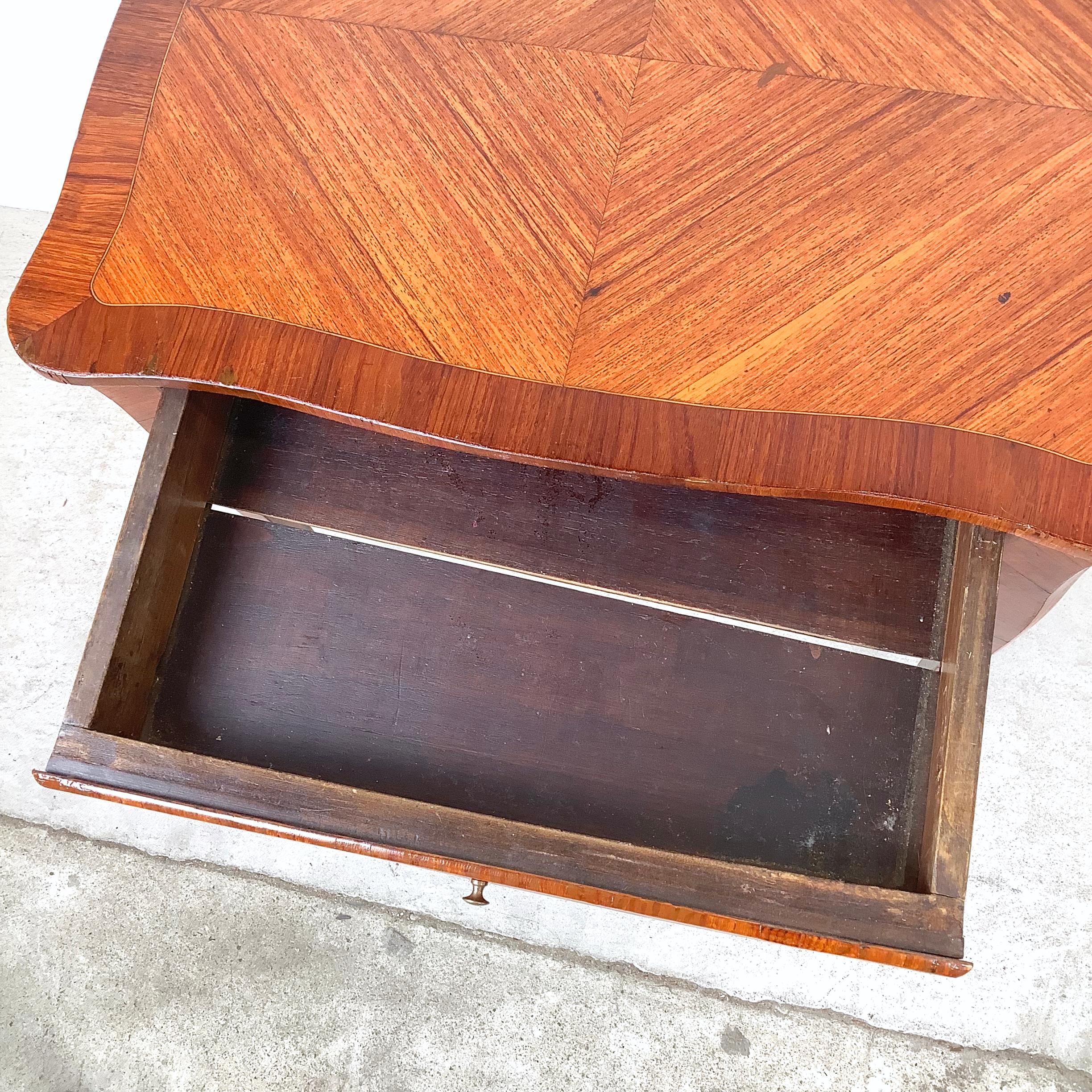 Vintage Louis XV Style Side Table With Diagonal Parquetry Top For Sale 9