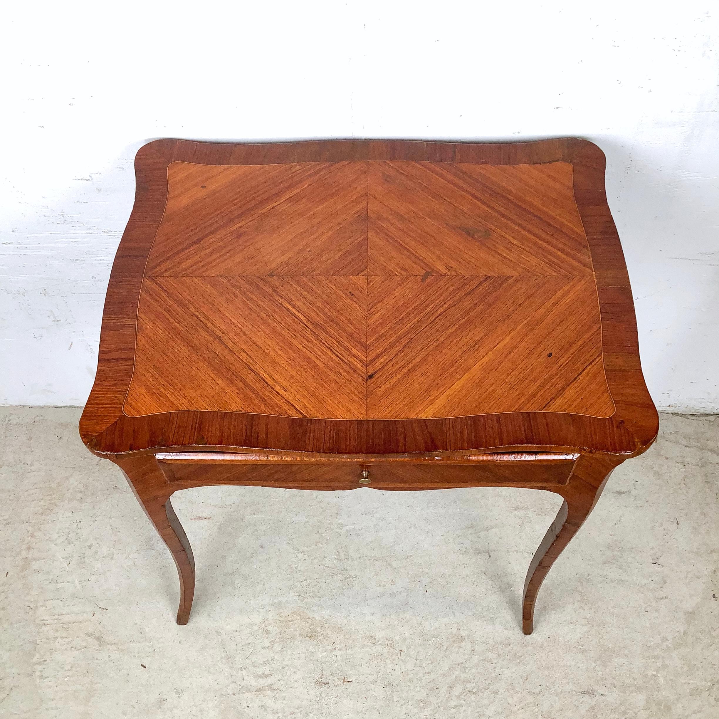 Vintage Louis XV Style Side Table With Diagonal Parquetry Top In Good Condition For Sale In Trenton, NJ