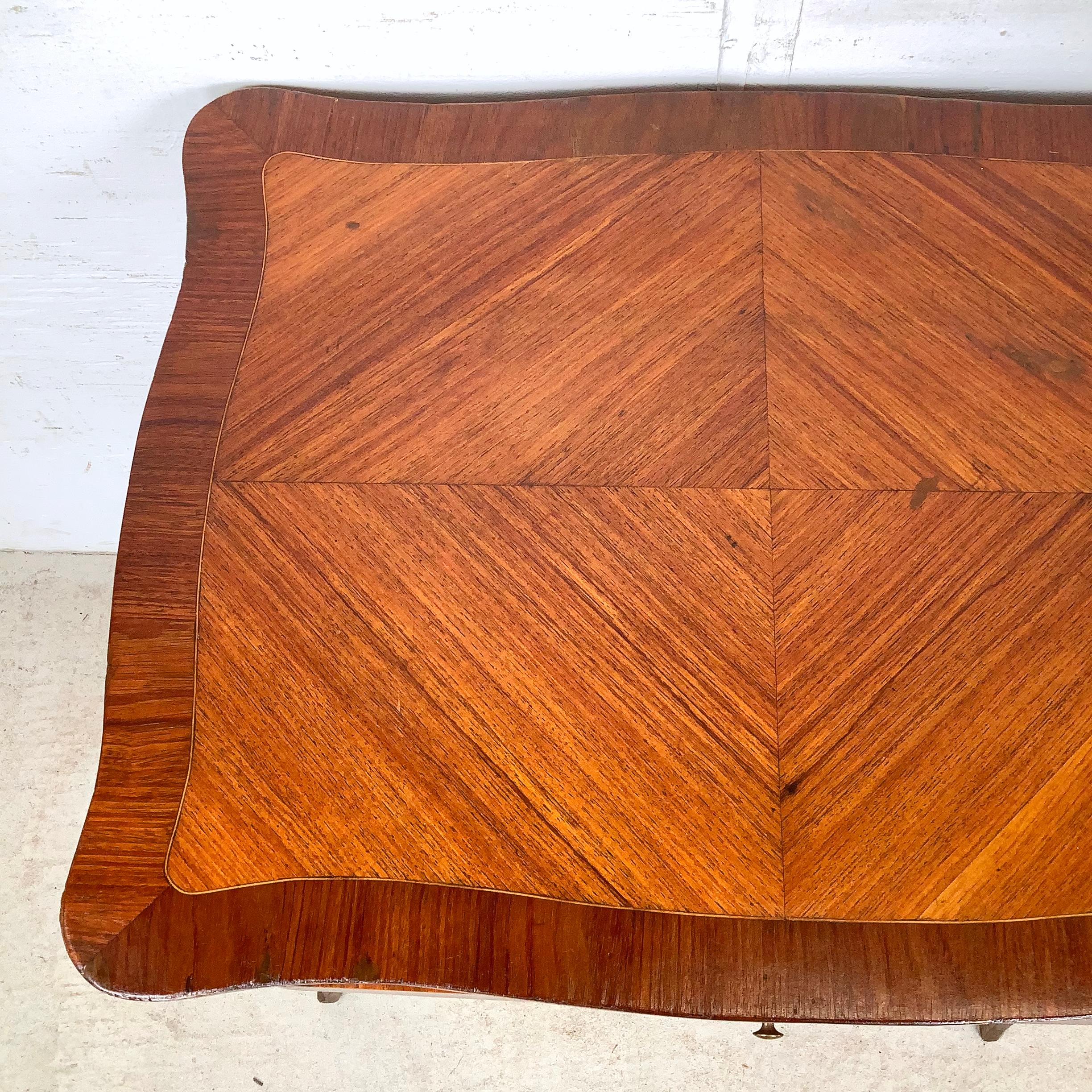 20th Century Vintage Louis XV Style Side Table With Diagonal Parquetry Top For Sale