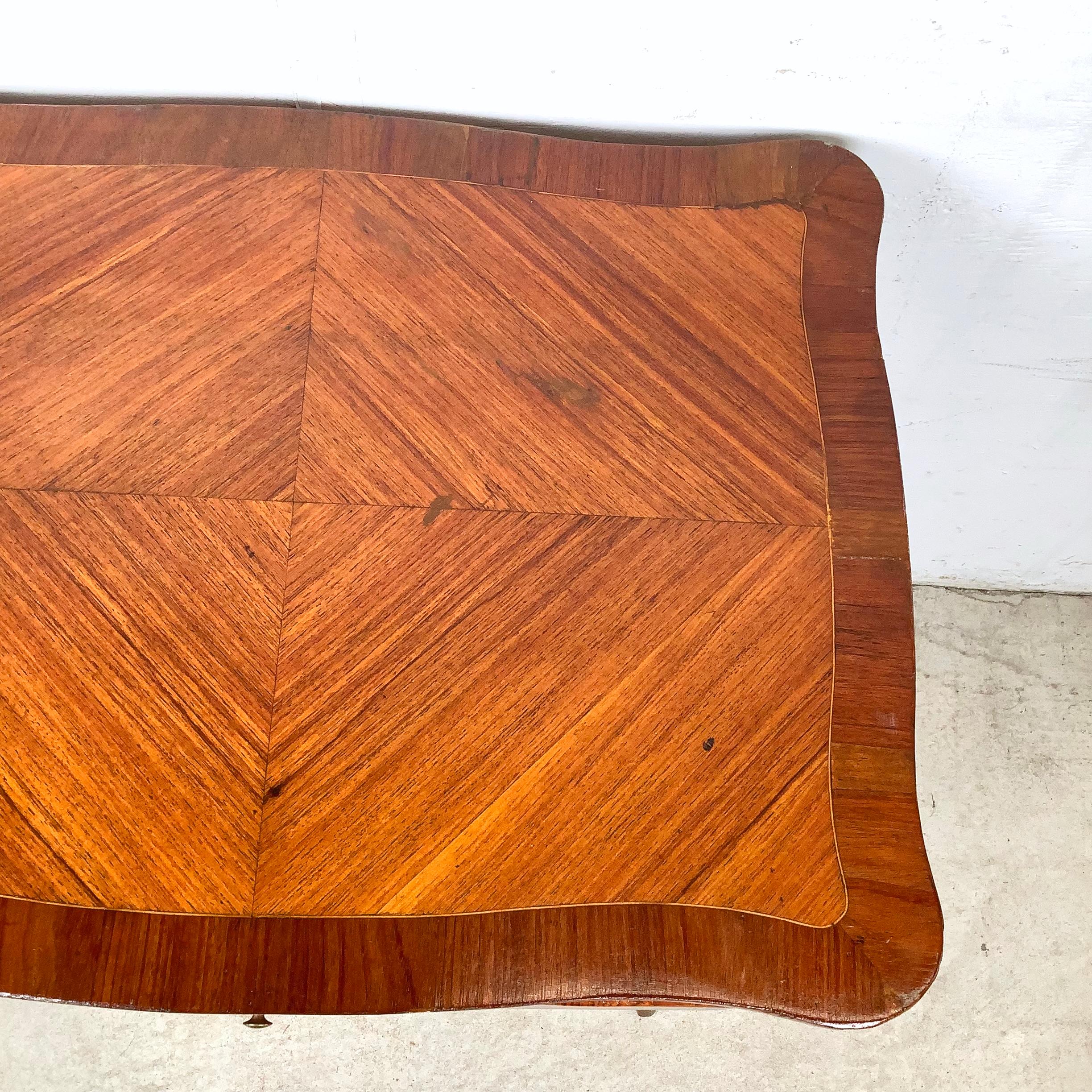 Wood Vintage Louis XV Style Side Table With Diagonal Parquetry Top For Sale