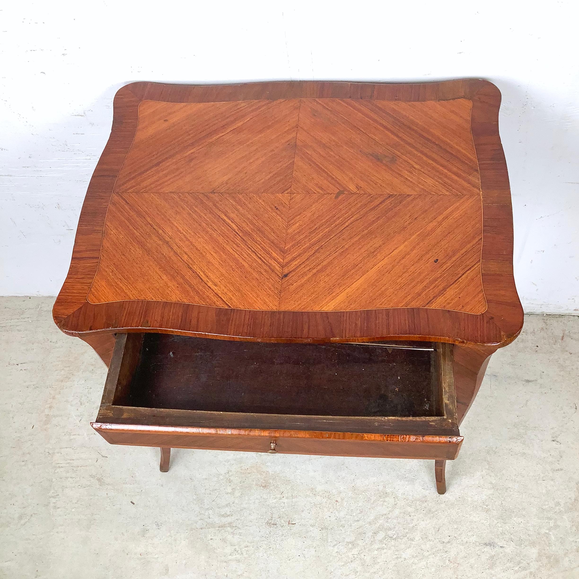 Vintage Louis XV Style Side Table With Diagonal Parquetry Top For Sale 3