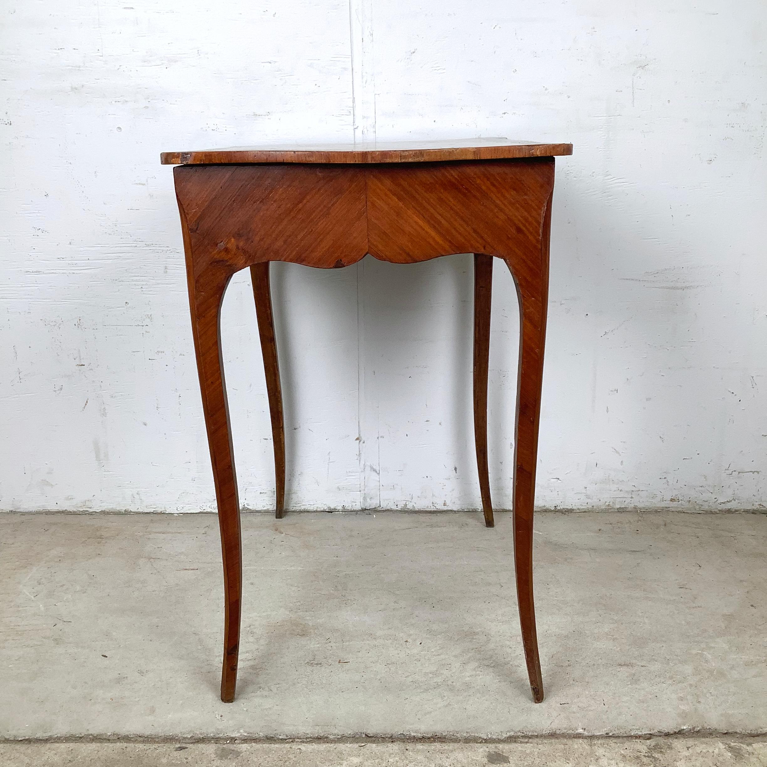 Vintage Louis XV Style Side Table With Diagonal Parquetry Top For Sale 4