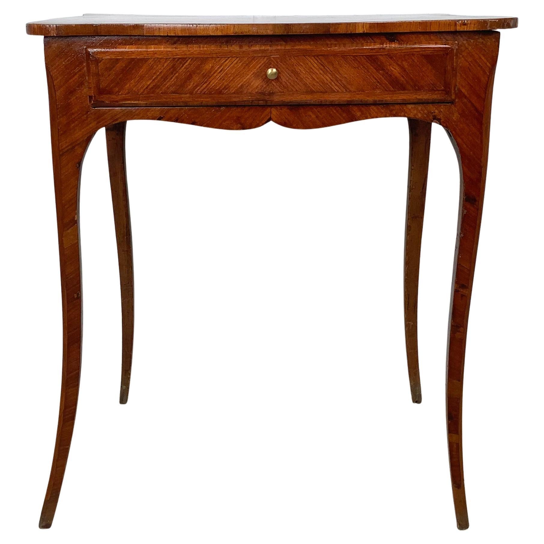 Vintage Louis XV Style Side Table With Diagonal Parquetry Top For Sale