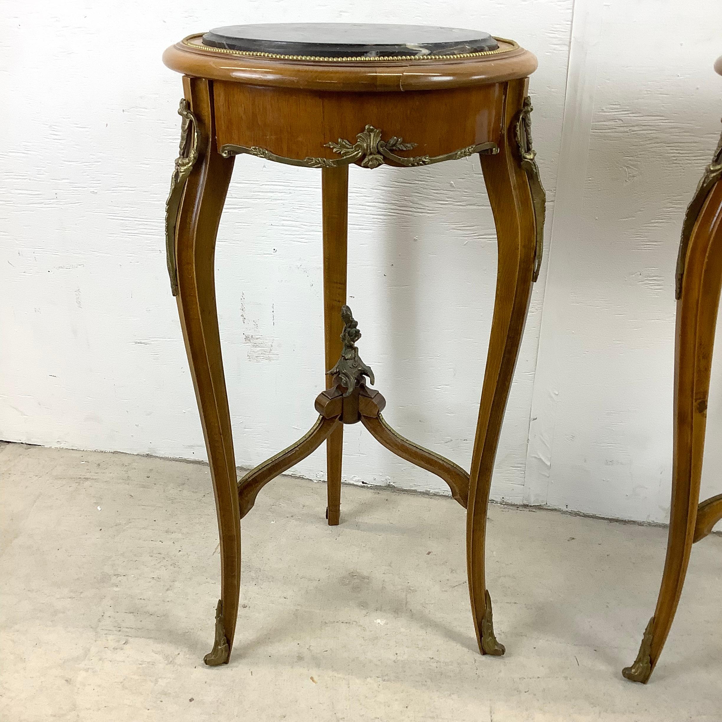 Marble Vintage Louis XV Style Stone Top End Tables -a Pair
