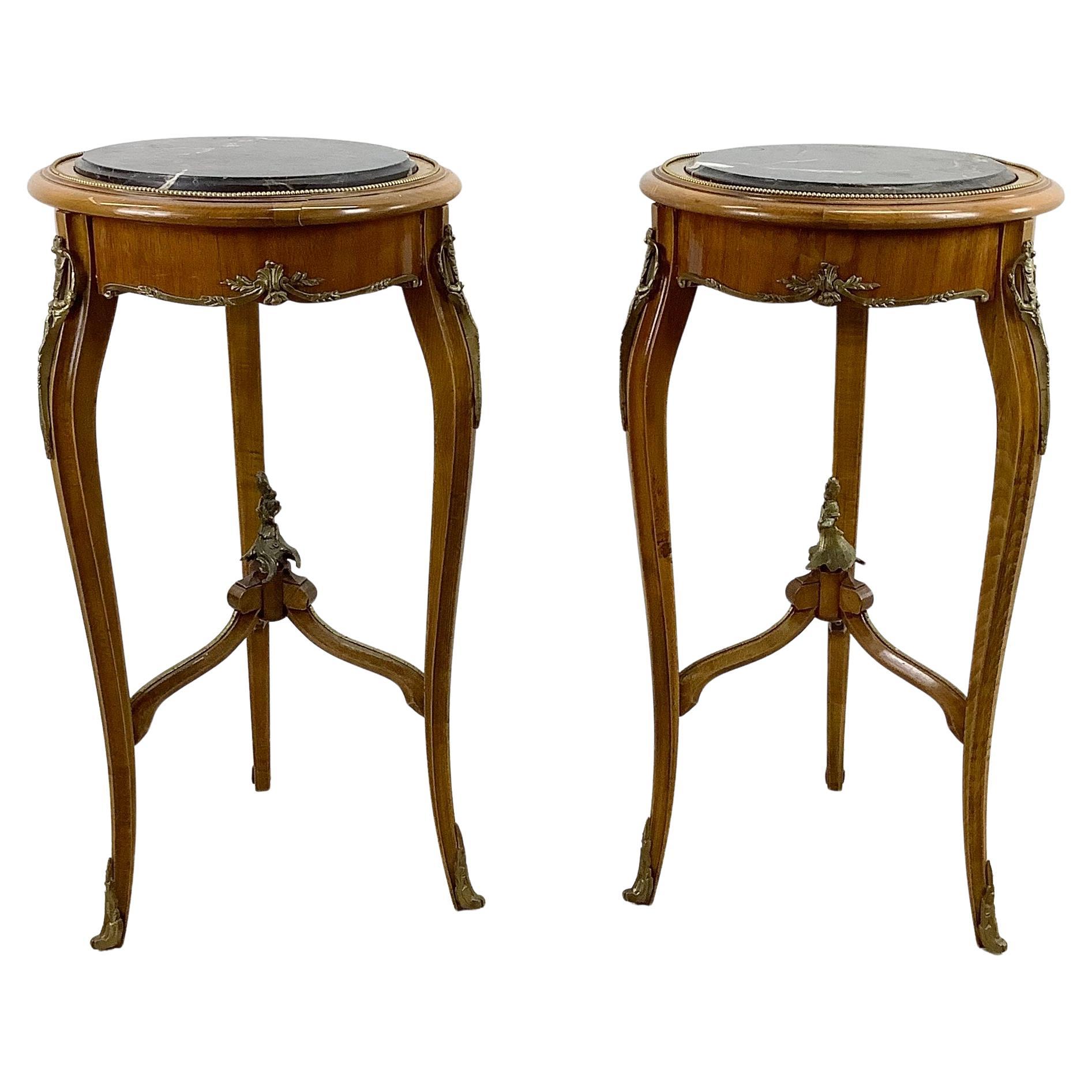 Vintage Louis XV Style Stone Top End Tables -a Pair