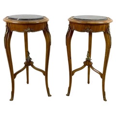 Vintage Louis XV Style Stone Top End Tables -a Pair