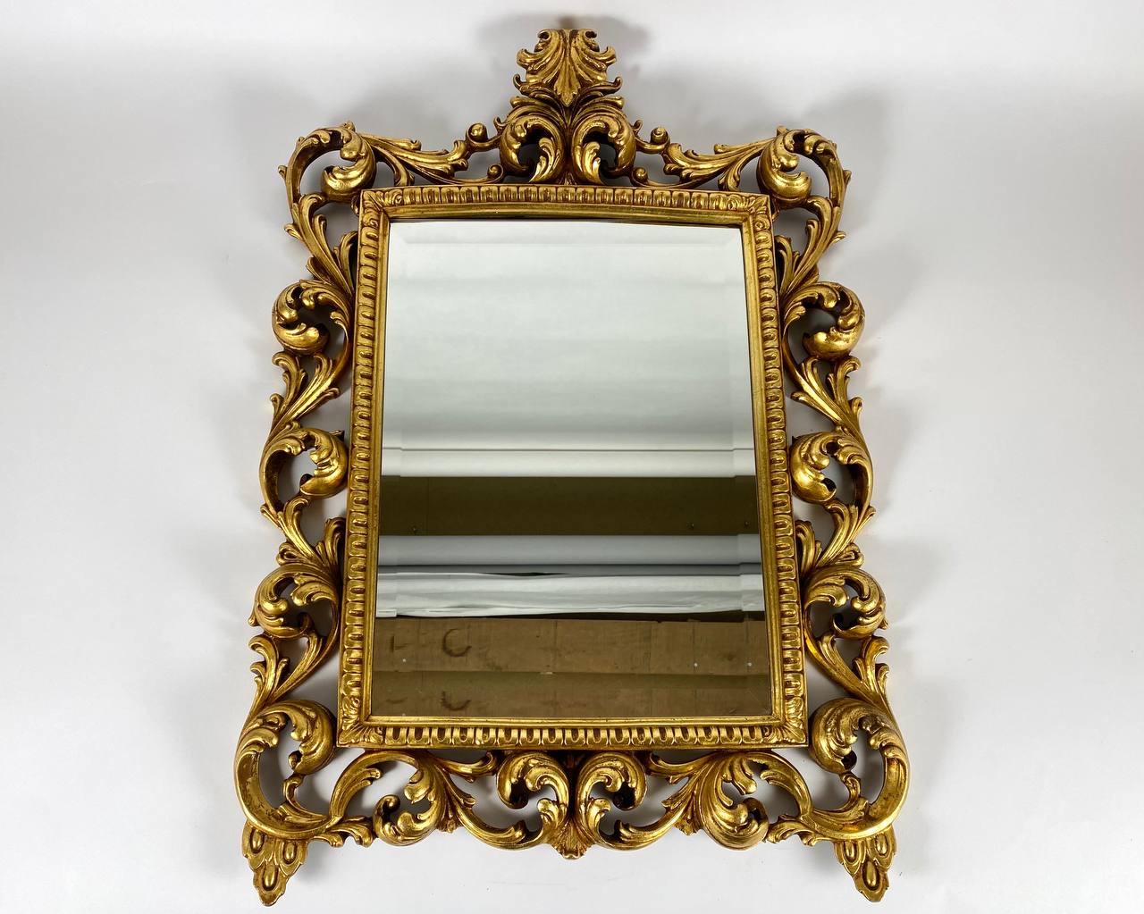 Vintage Louis XV Style Wall Mirror in Carved Wooden Frame Rectangular Mirror For Sale 5