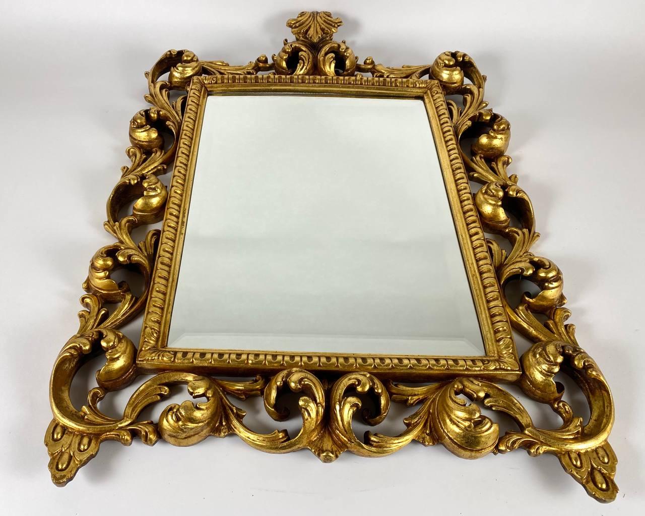 Vintage Louis XV Style Wall Mirror in Carved Wooden Frame Rectangular Mirror For Sale 6