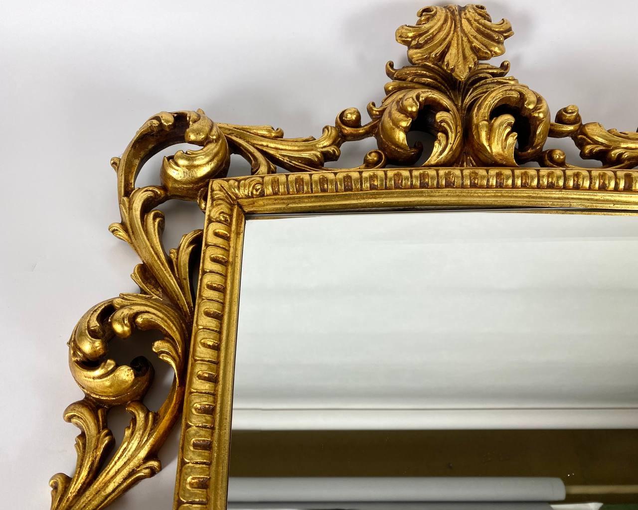 Vintage Louis XV Style Wall Mirror in Carved Wooden Frame Rectangular Mirror For Sale 4