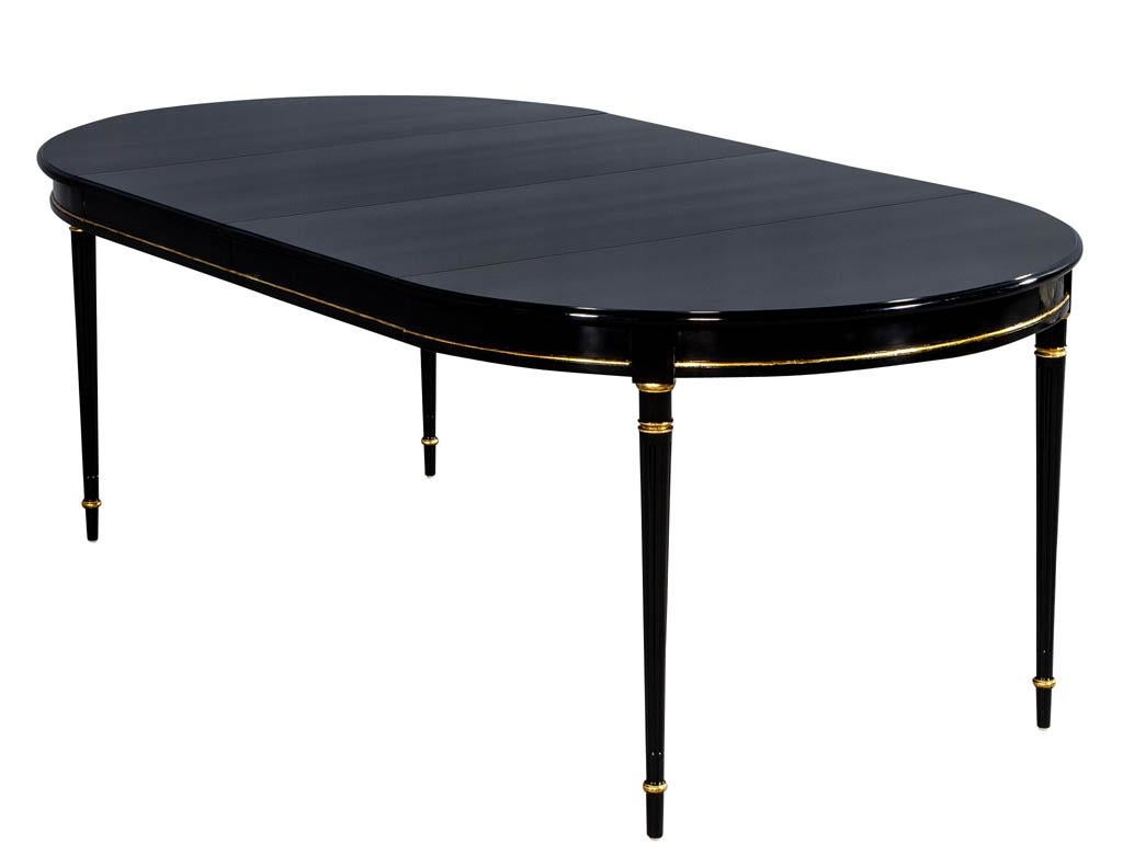 Vintage Louis XVI Ebonized Black Lacquer Dining Table 3