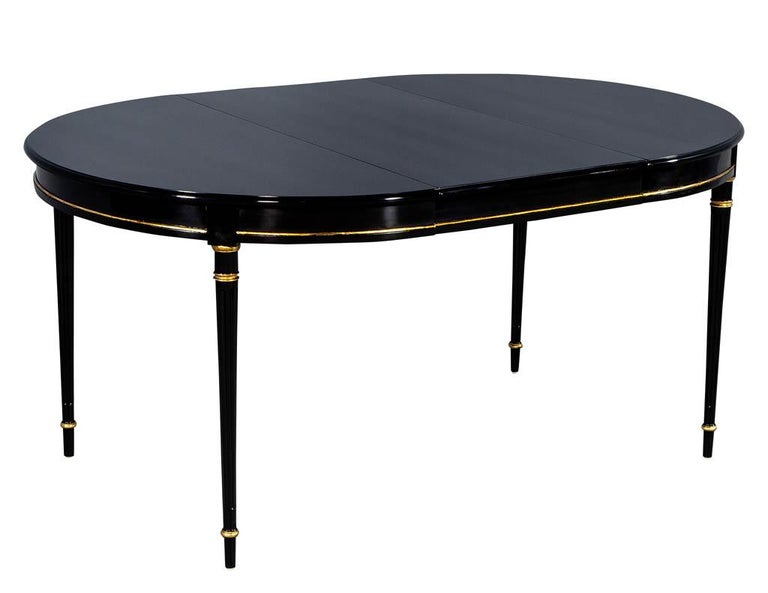 Vintage Louis Xvi Ebonized Black Lacquer Dining Table