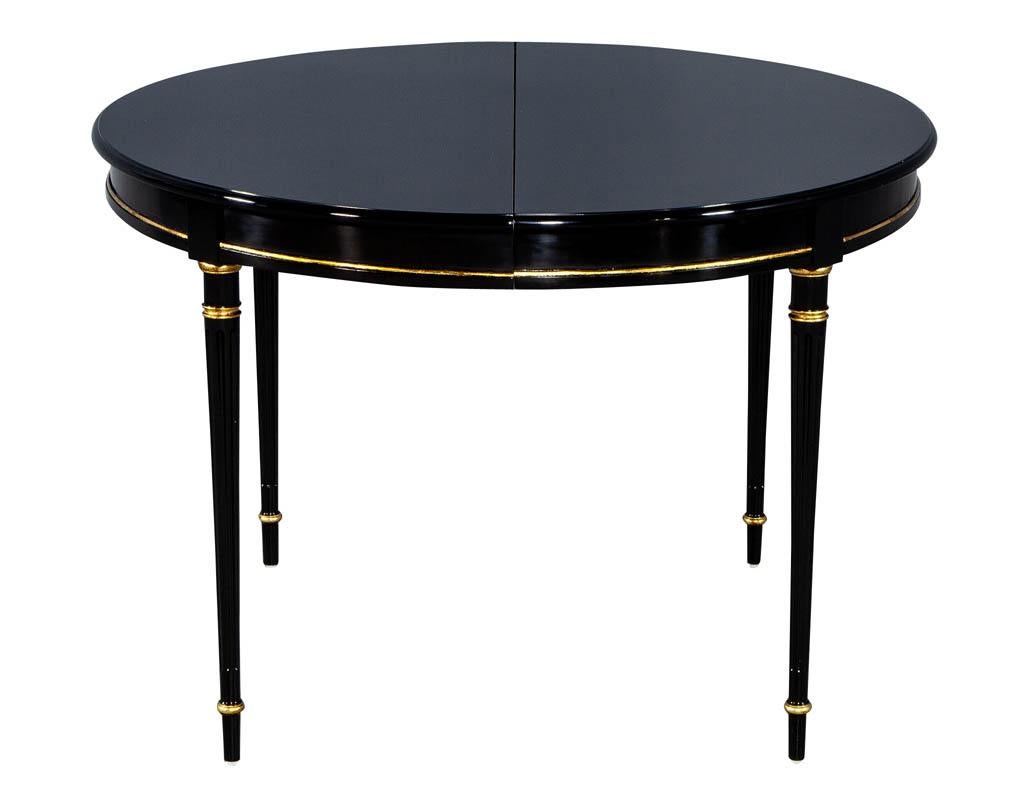 Vintage Louis XVI Ebonized Black Lacquer Dining Table In Good Condition In North York, ON