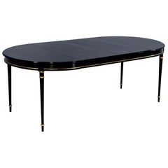 Vintage Louis XVI Ebonized Black Lacquer Dining Table