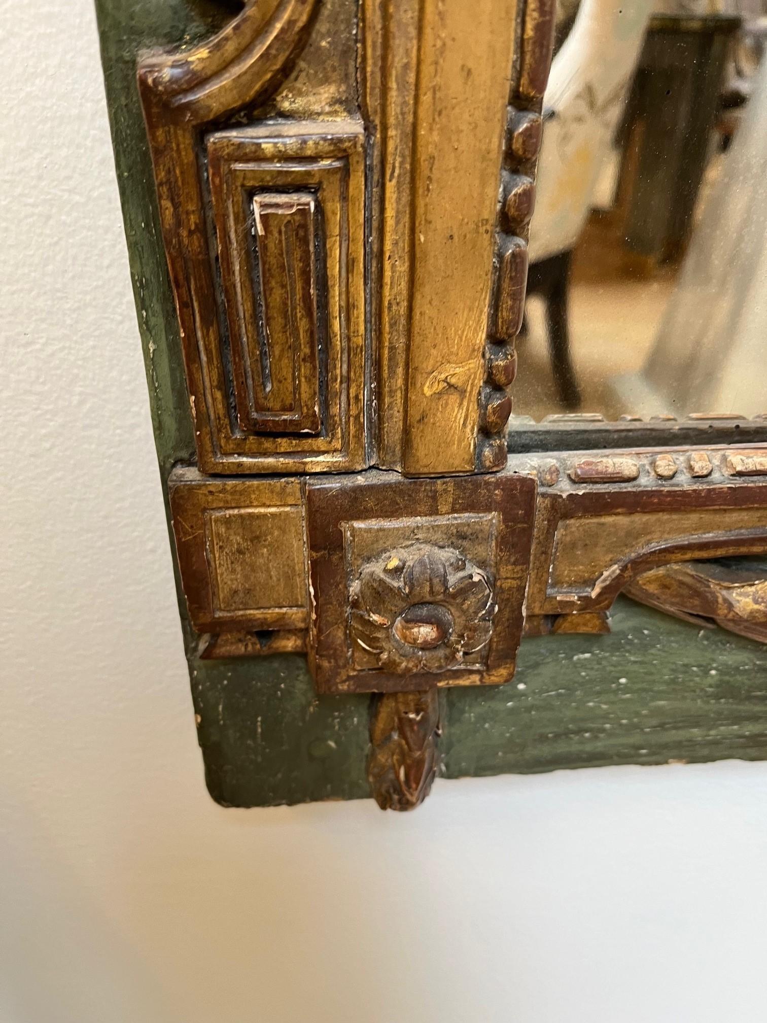 Vintage XVI Painted and Parcel Gilt Mirror, Bead and Reel Carved Band Surmounted by Laural Vines above Descending Husked Swags