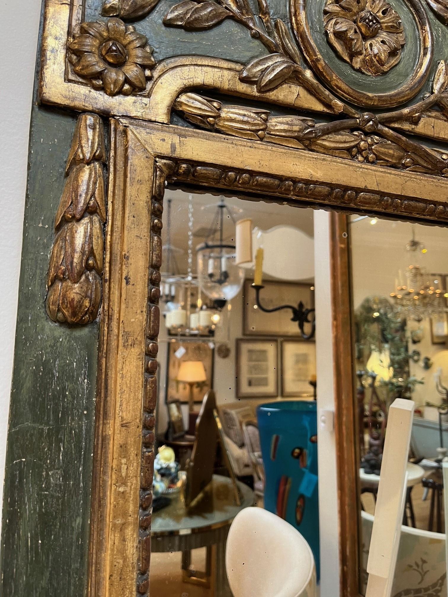 Early 20th Century Vintage Louis XVI Painted and Parcel Gilt Mirror For Sale