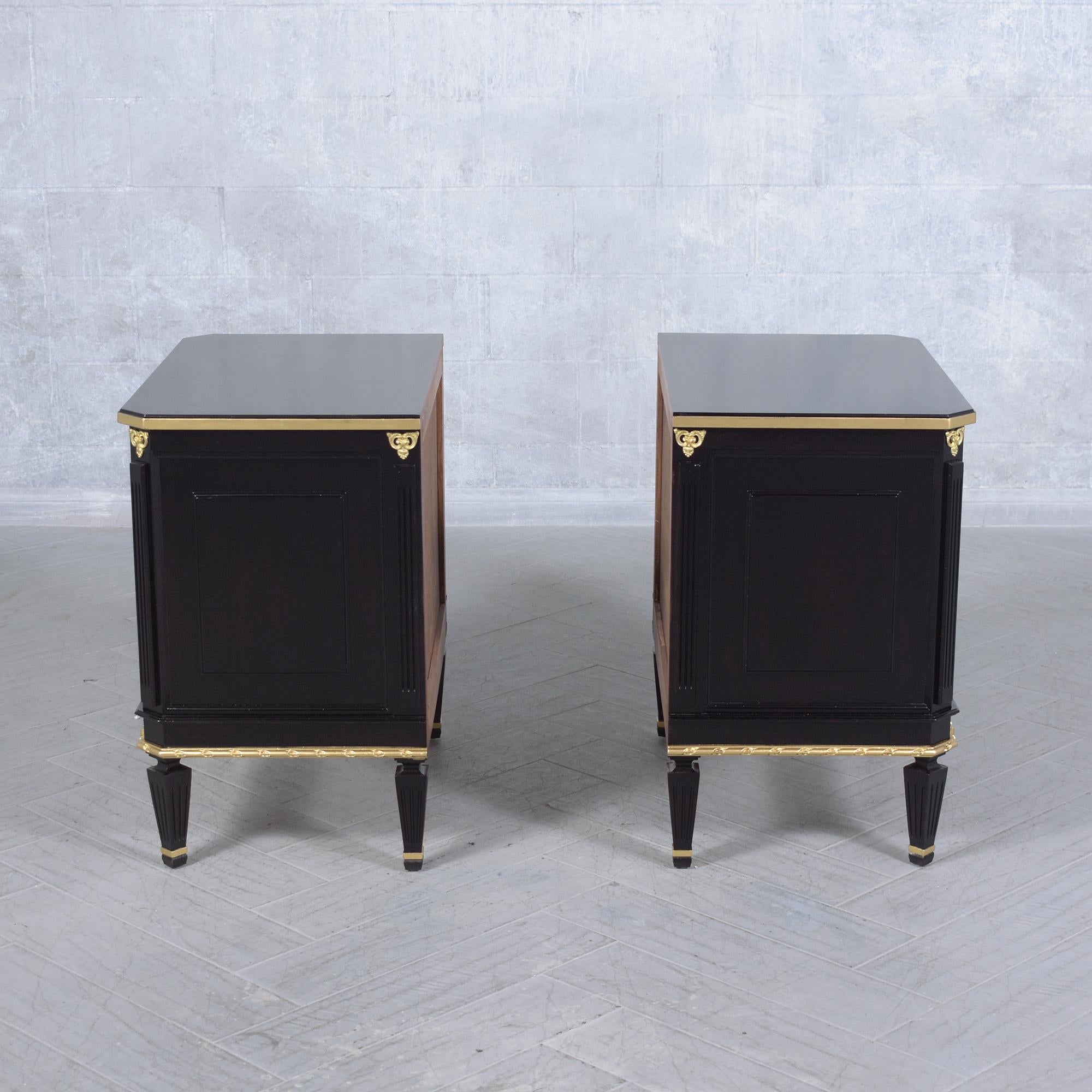 Carved Vintage Louis XVI Mahogany Commodes: Timeless Nightstands for the Modern Home