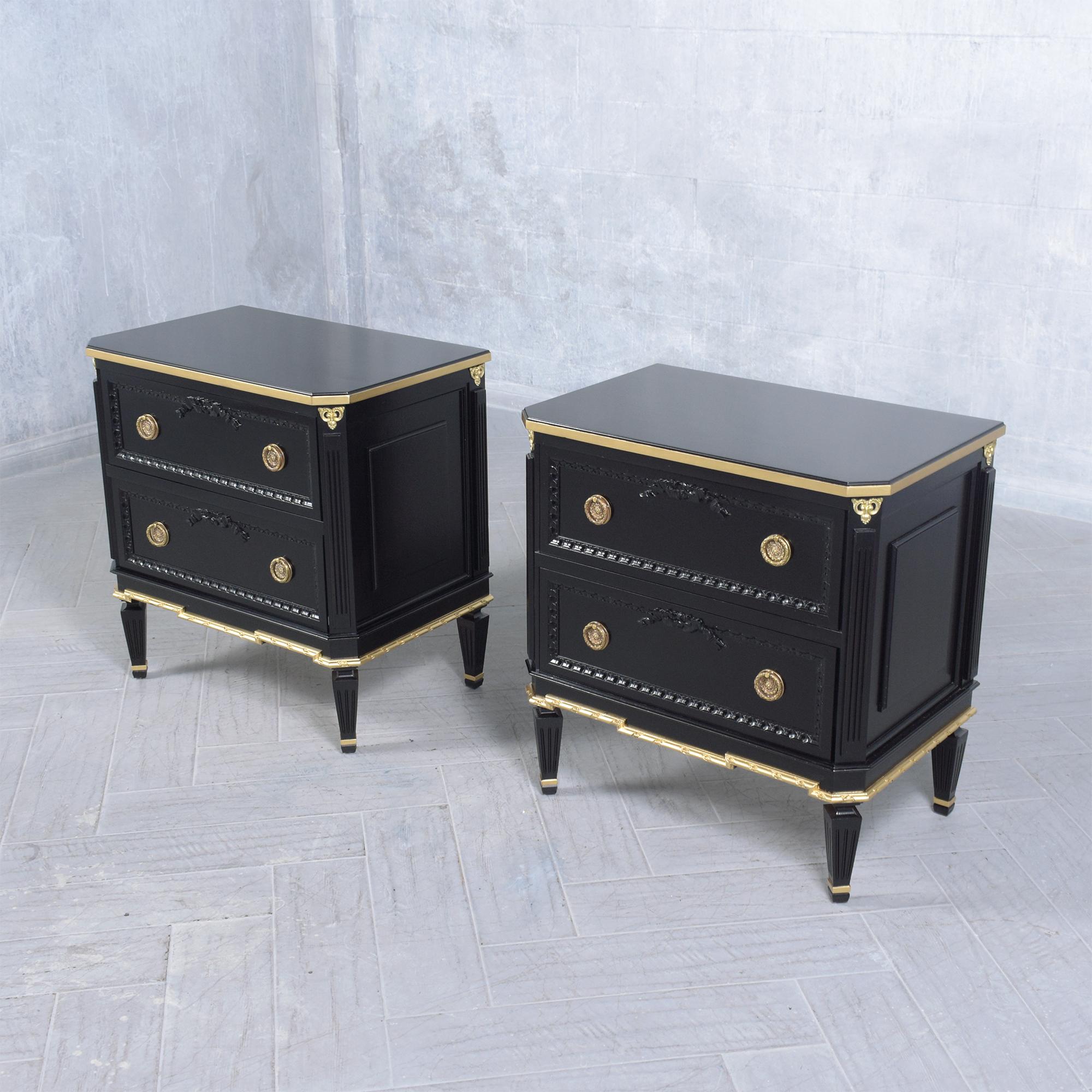 Brass Vintage Louis XVI Mahogany Commodes: Timeless Nightstands for the Modern Home