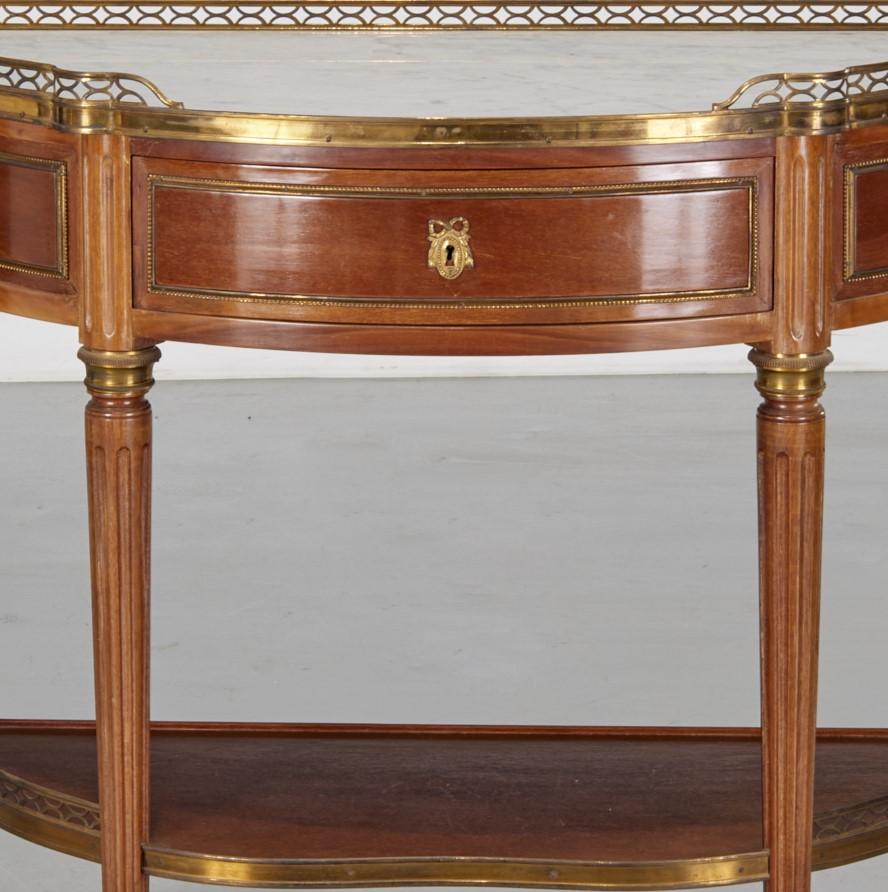 American Vintage Louis XVI Style Bronze Mounted Demilune Console with Marble Top