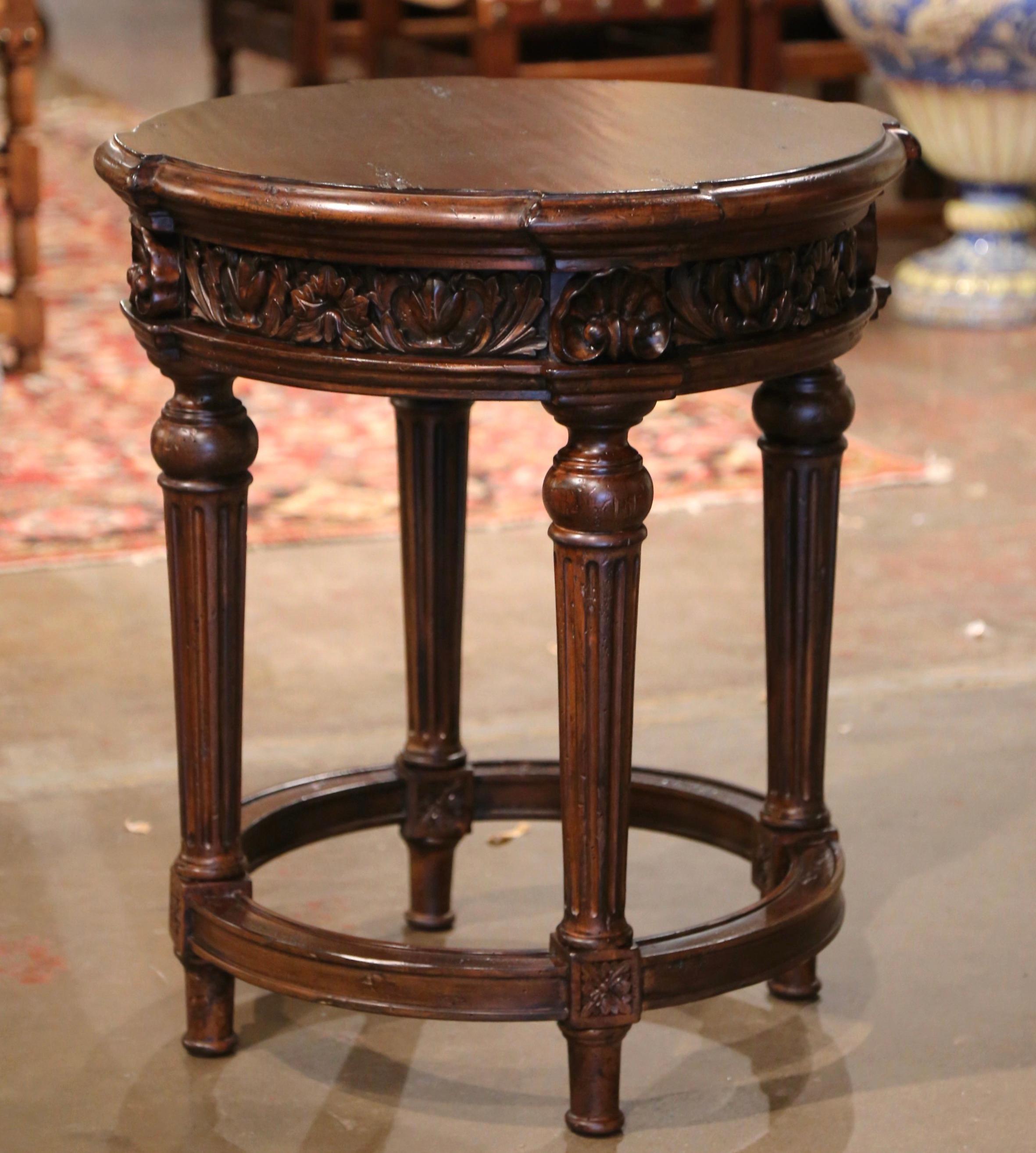American Vintage Louis XVI Style Carved Walnut Gueridon Side Table from Habersham For Sale