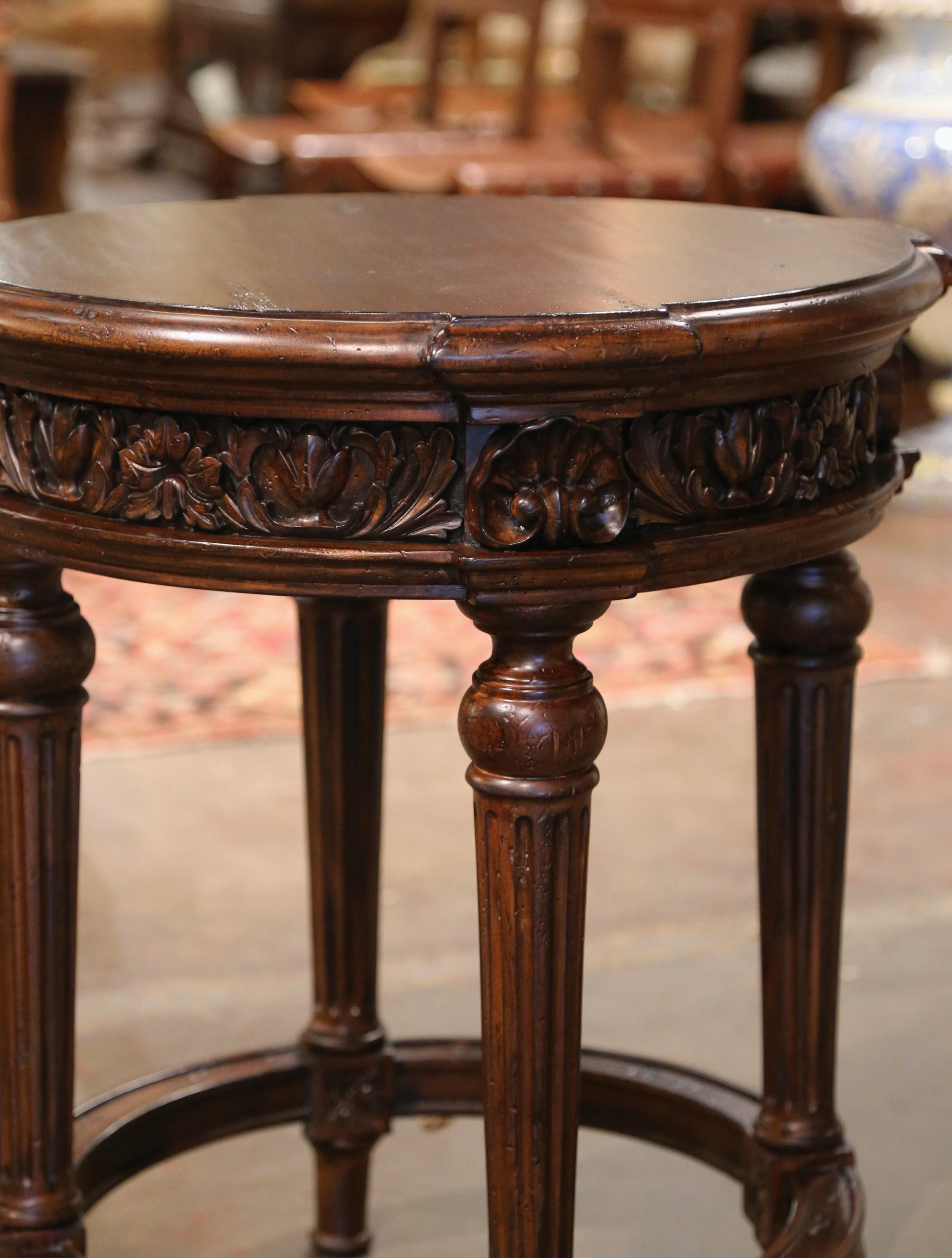 Hand-Carved Vintage Louis XVI Style Carved Walnut Gueridon Side Table from Habersham For Sale
