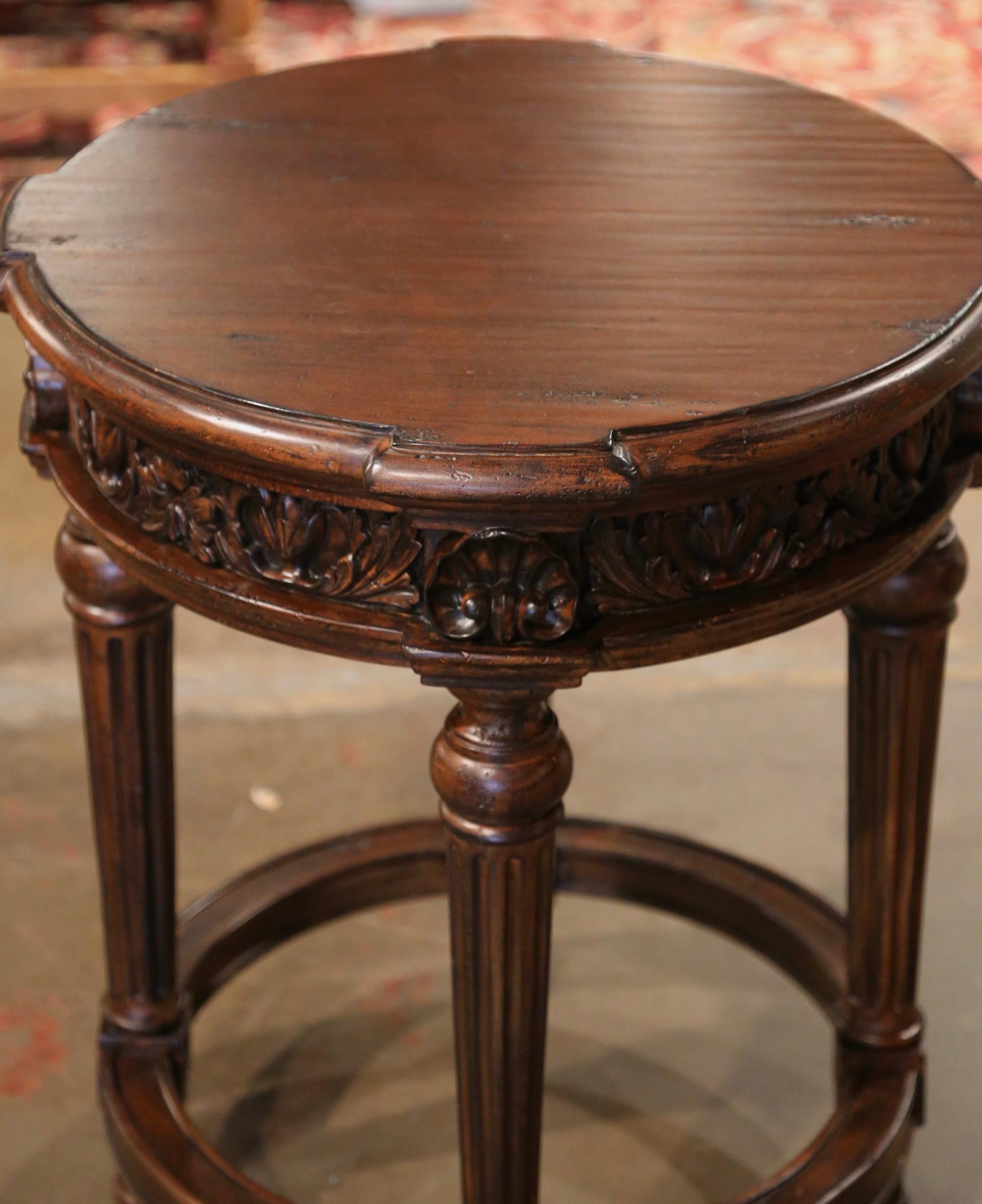 Vintage Louis XVI Style Carved Walnut Gueridon Side Table from Habersham For Sale 1