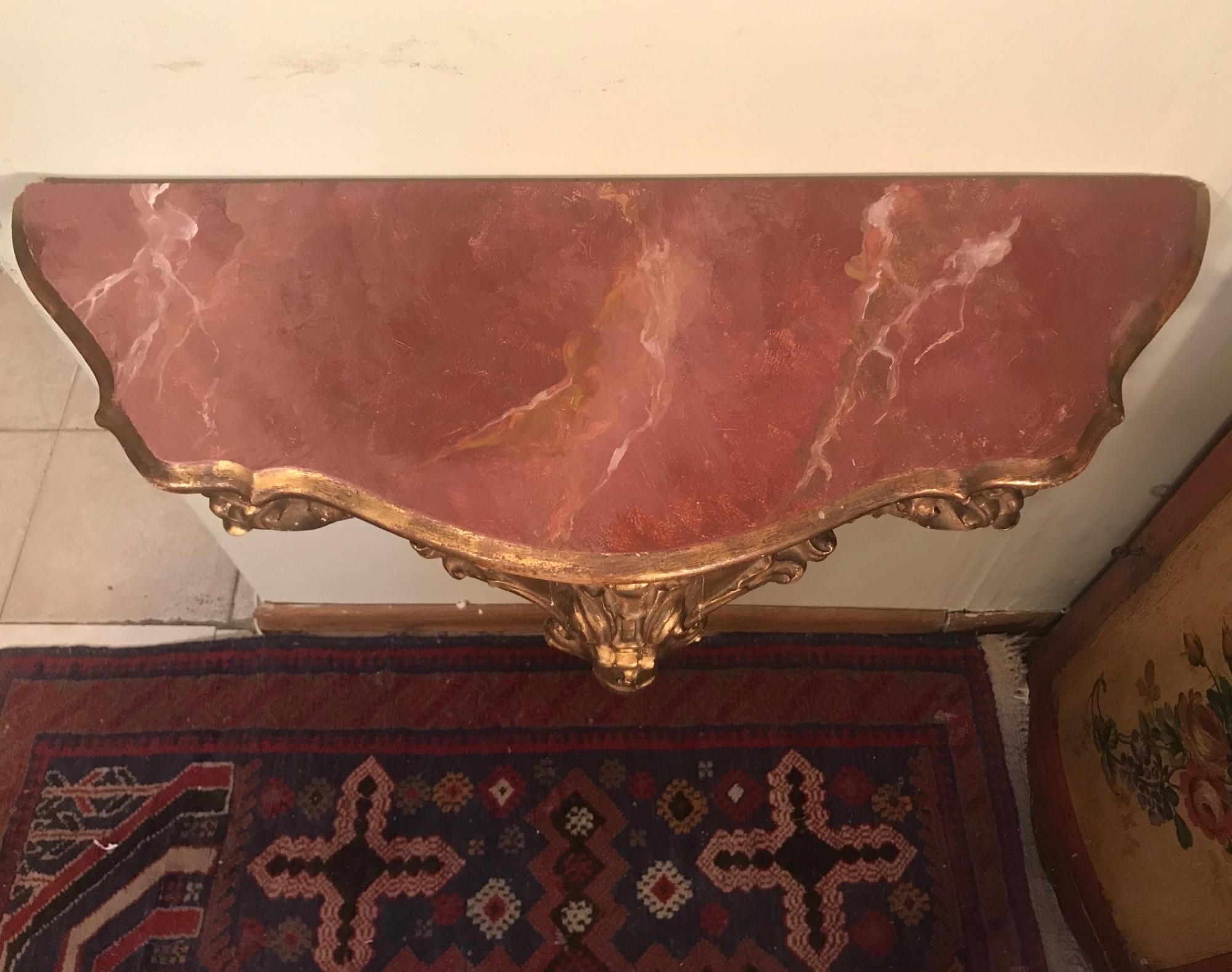 Vintage Louis XVI Style Console Table, Petit with Faux Marble Top In Good Condition In Vero Beach, FL