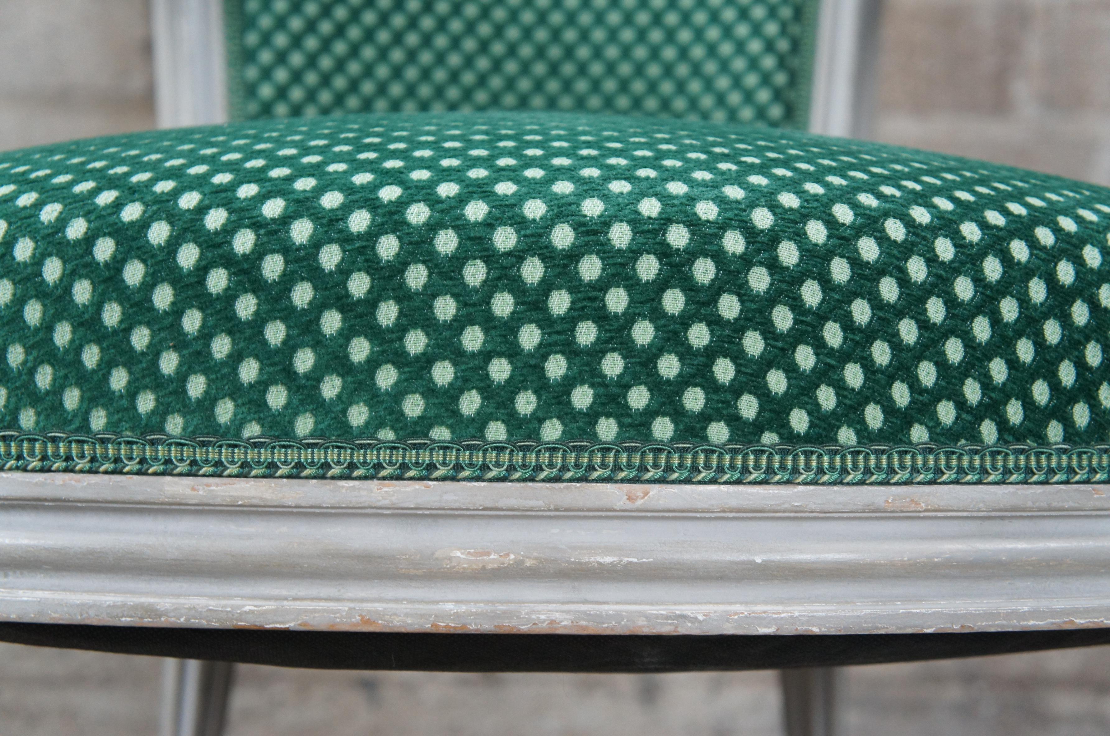 Vintage Louis XVI Style Fauteuil Library Arm Chair French Provincial Polka Dot For Sale 6