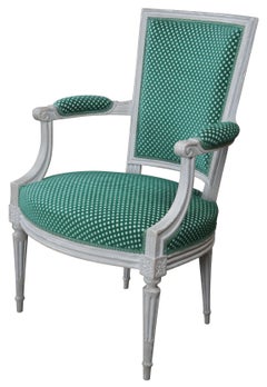 Vintage Louis XVI Style Fauteuil Library Arm Chair French Provincial Polka Dot