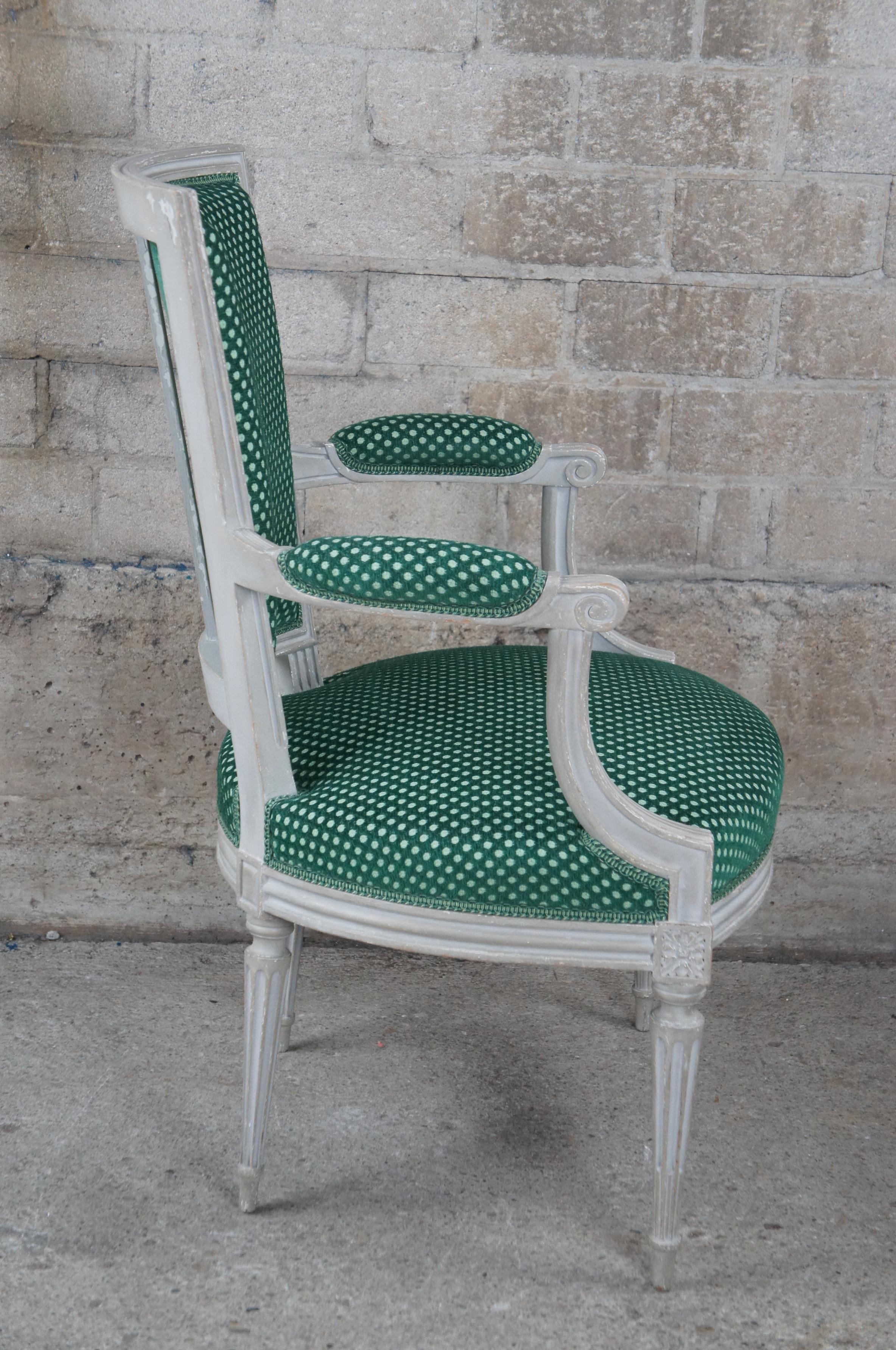Mid-20th Century Vintage Louis XVI Style Fauteuil Library Arm Chair French Provincial Polka Dot For Sale