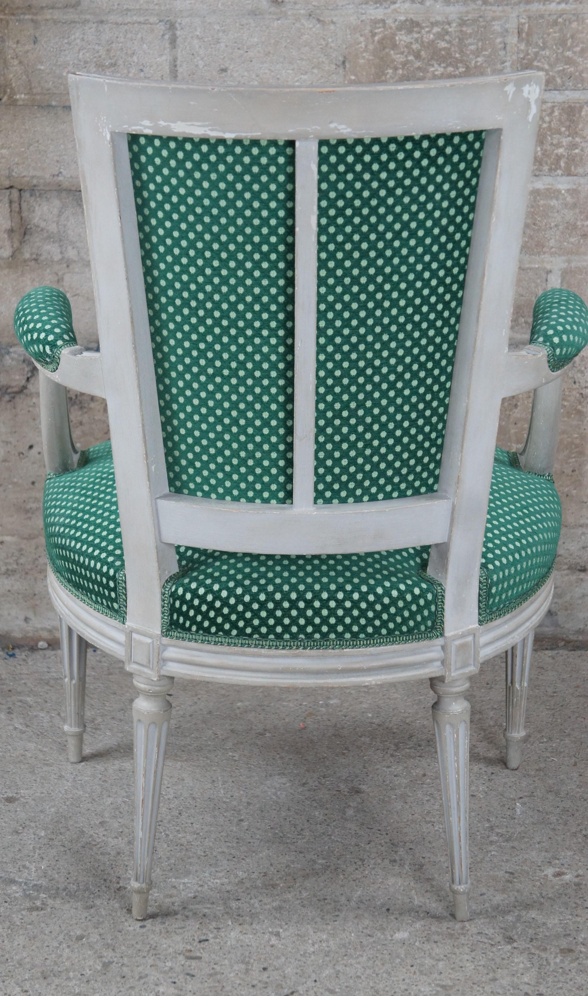 Vintage Louis XVI Style Fauteuil Library Arm Chair French Provincial Polka Dot For Sale 1