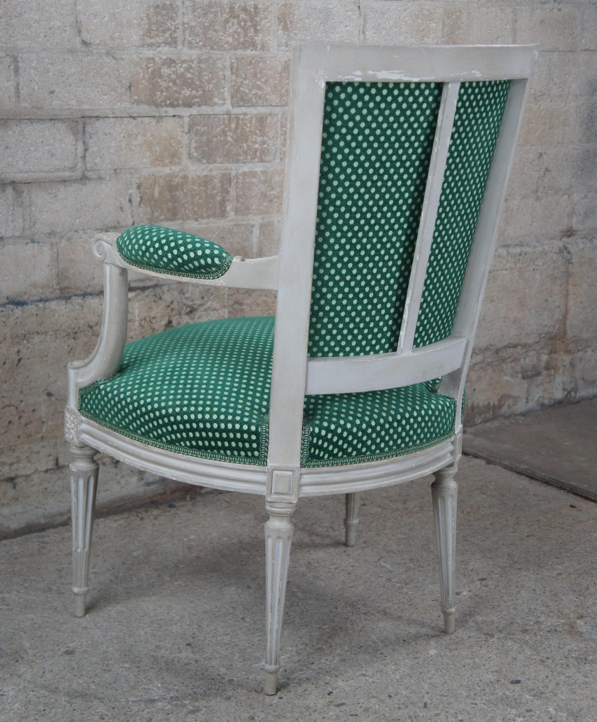Vintage Louis XVI Style Fauteuil Library Arm Chair French Provincial Polka Dot For Sale 2