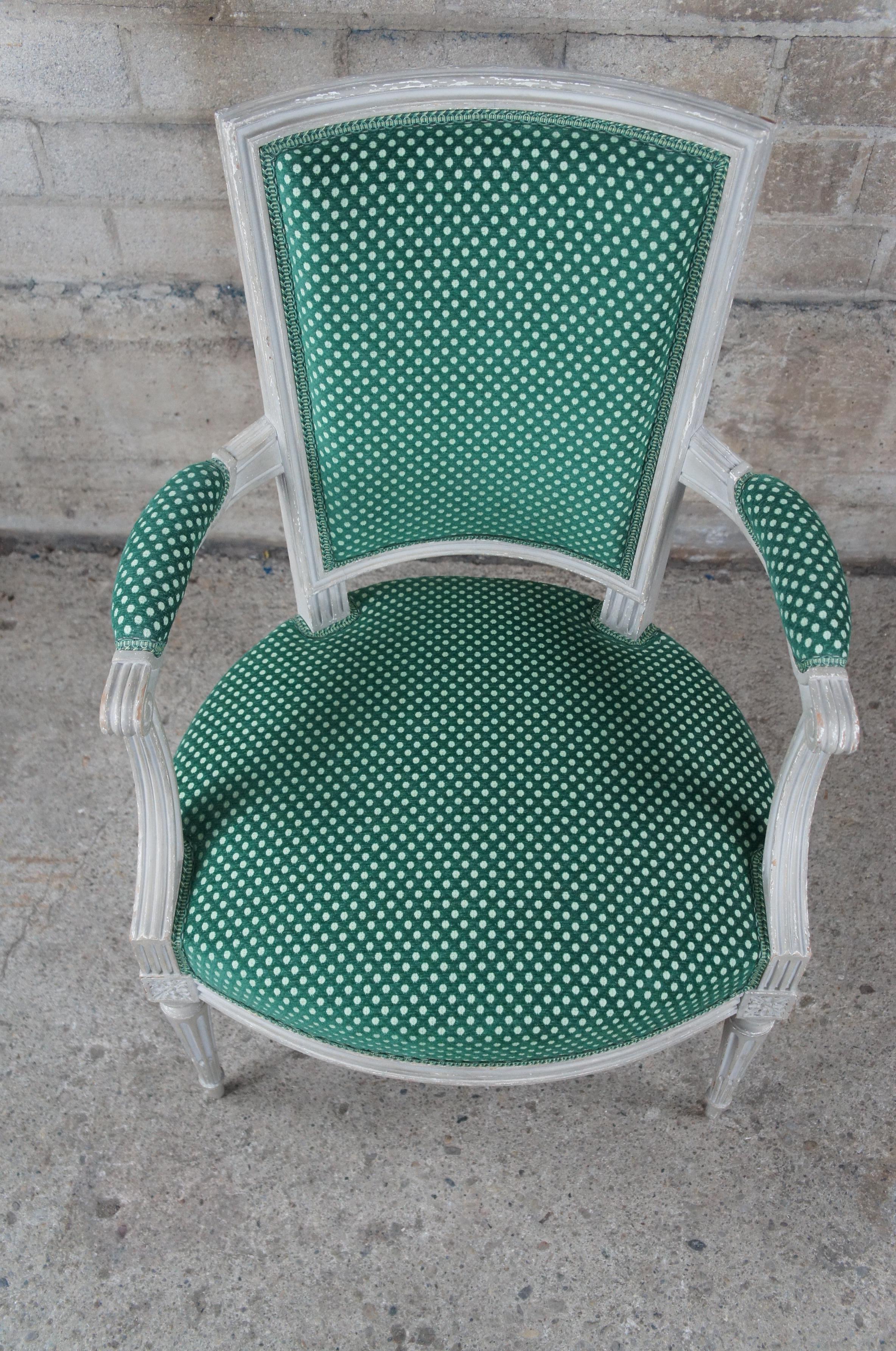 Vintage Louis XVI Style Fauteuil Library Arm Chair French Provincial Polka Dot For Sale 4