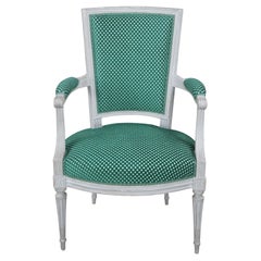 Fauteuil de bibliothèque vintage de style Louis XVI à pois français