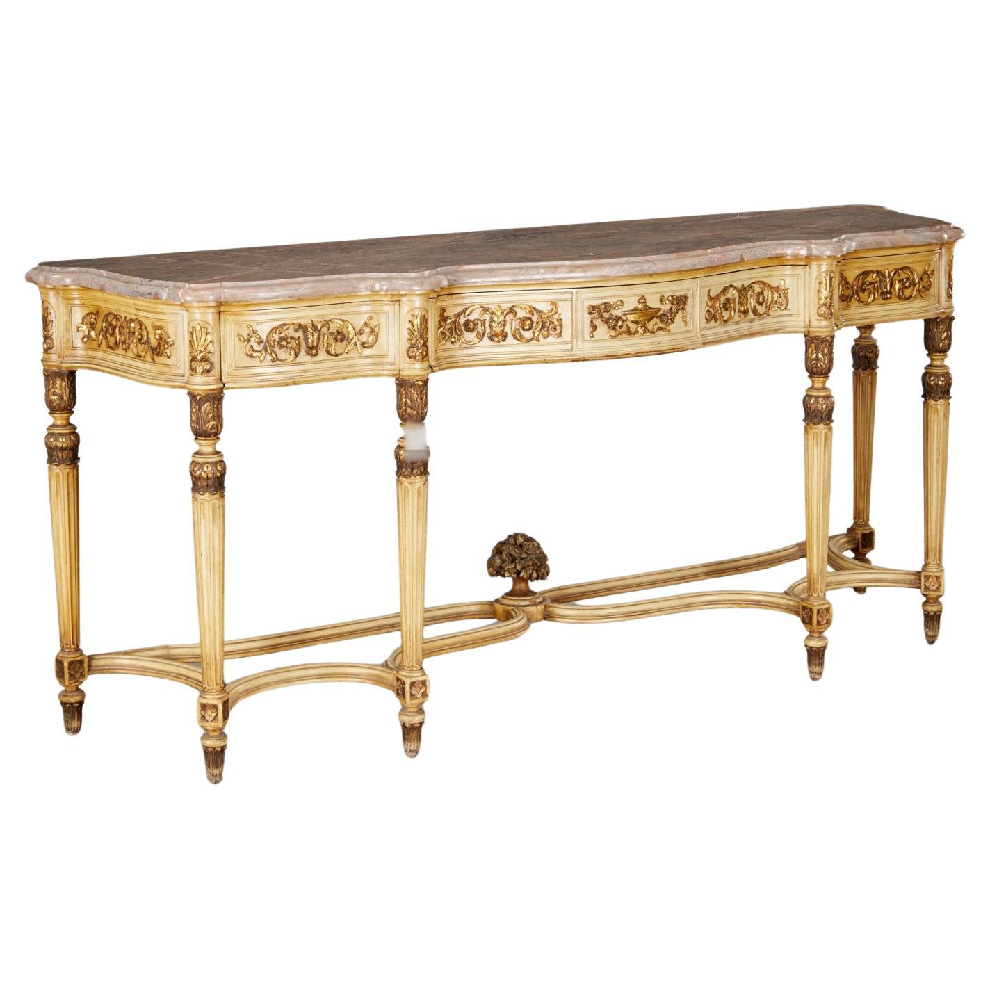 Vintage Louis XVI Style Hand Painted and Breche Violette Marble Top Console For Sale