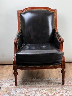 Vintage Louis XVI Style Leather Bergere Chair by Pennsylvania House