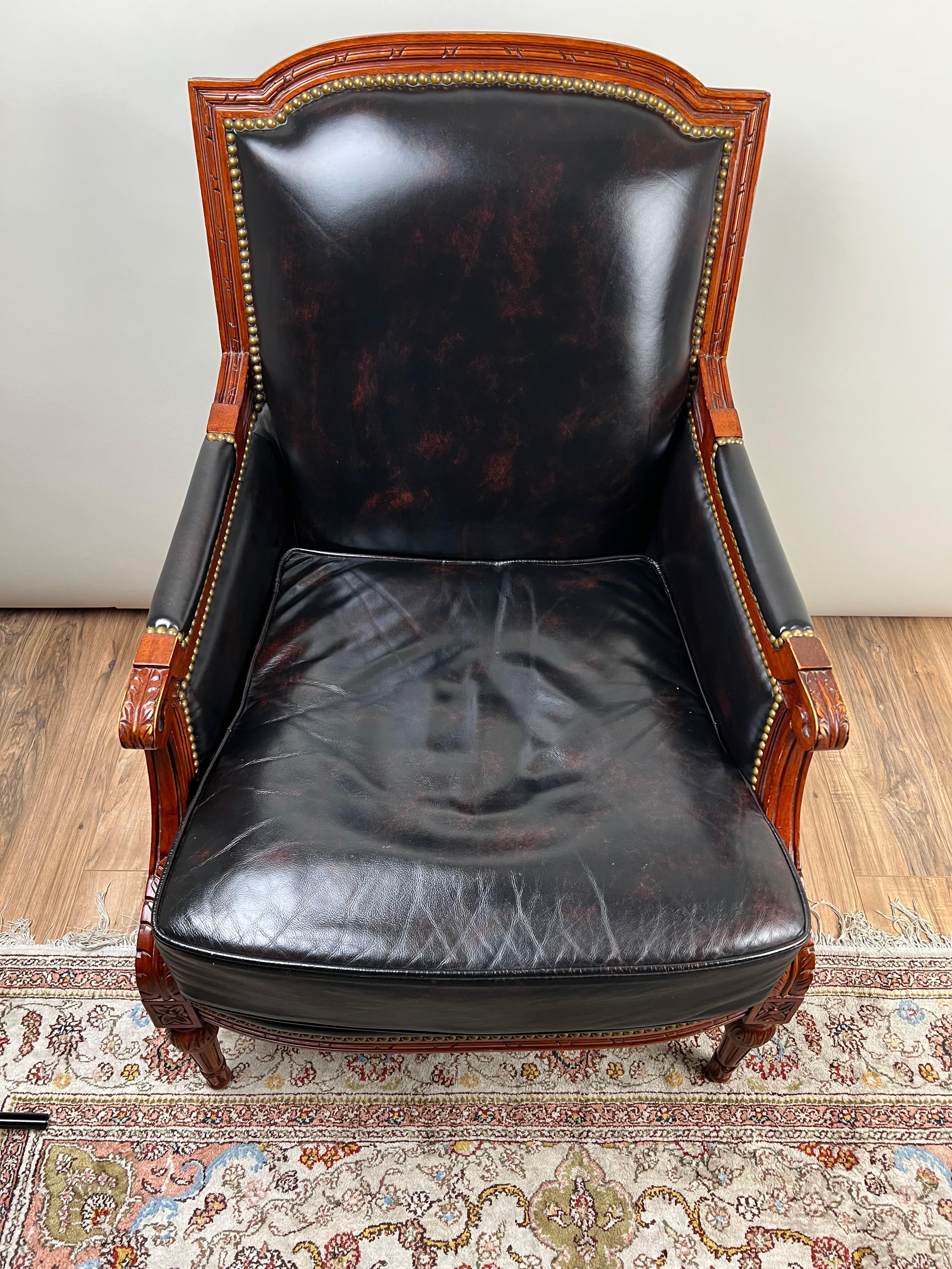 20th Century Vintage Louis XVI Style Leather Bergere Chair by Pennsylvania House For Sale