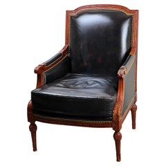 Chaise Bergere en cuir vintage de style Louis XVI par Pennsylvania House