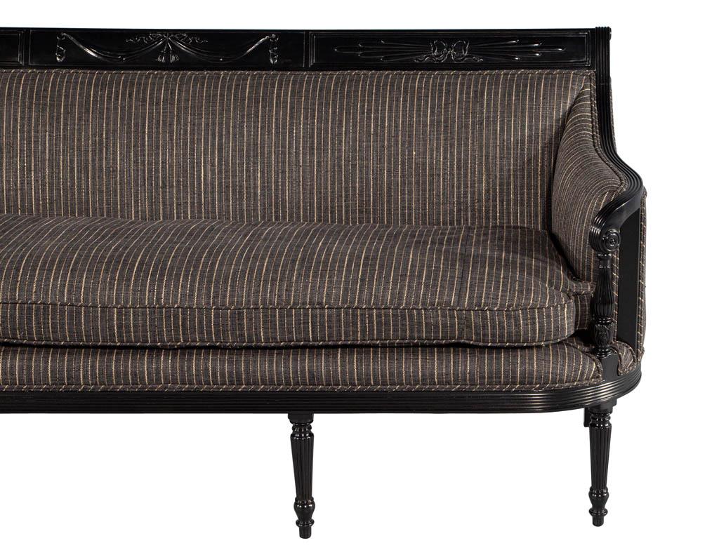 Vintage Louis XVI Style Sofa in Black Lacquer For Sale 9