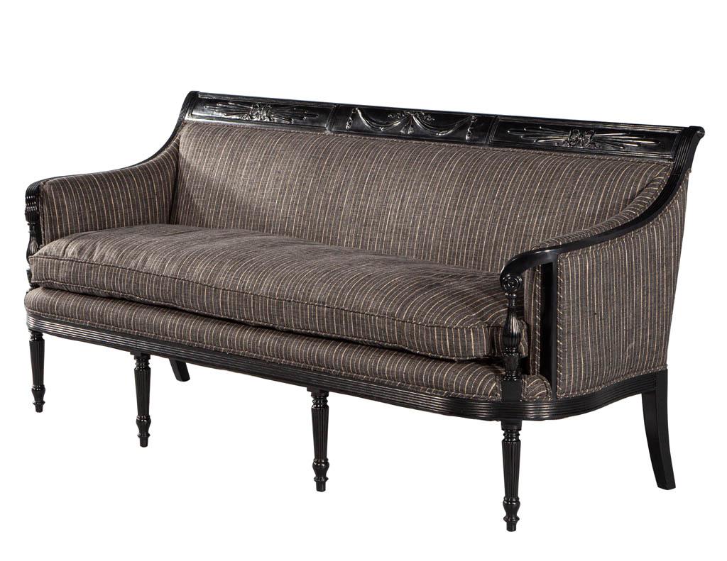 Mid-20th Century Vintage Louis XVI Style Sofa in Black Lacquer For Sale