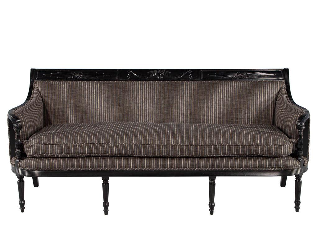 Fabric Vintage Louis XVI Style Sofa in Black Lacquer For Sale