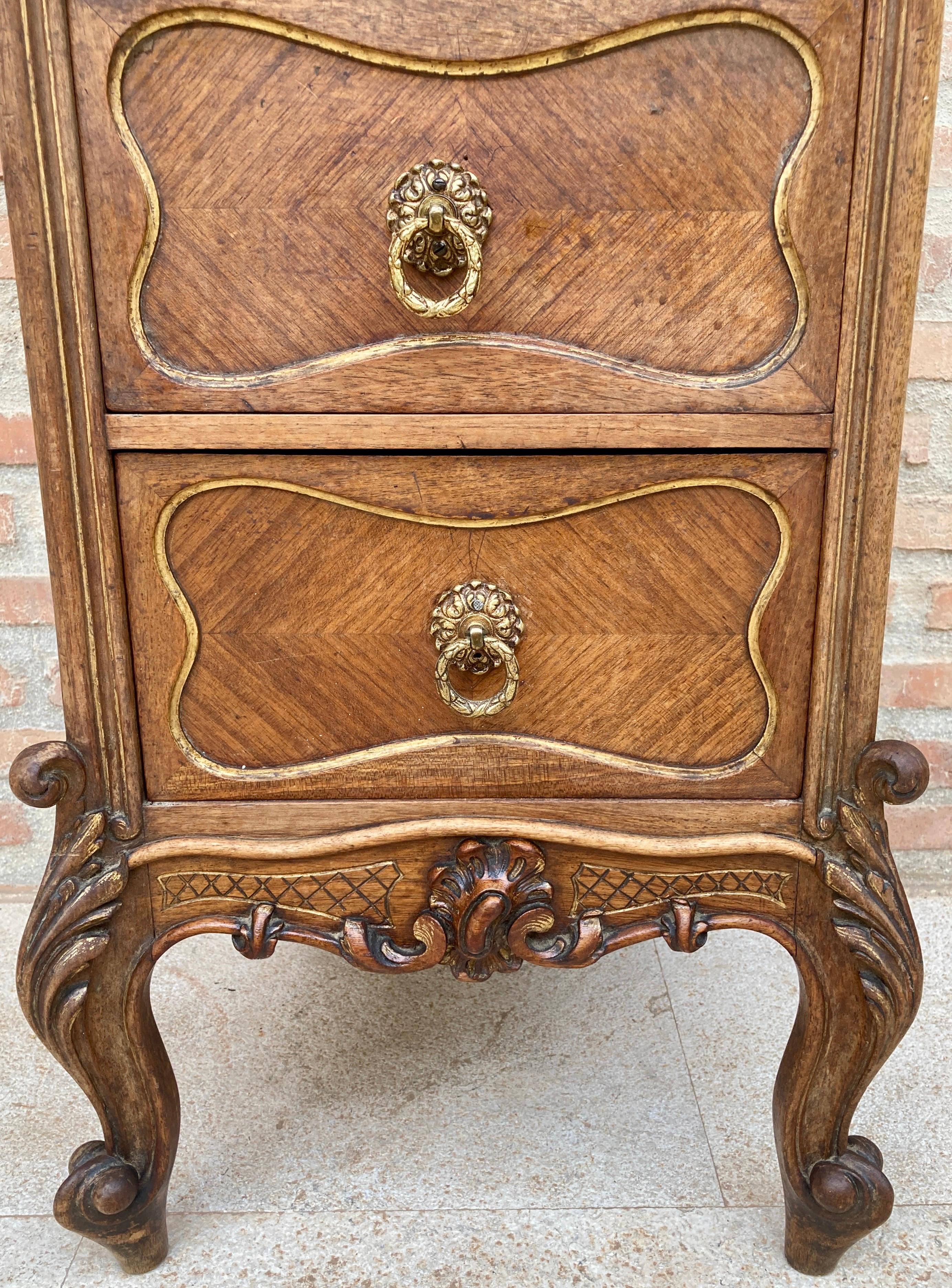 Vintage Louis XVI Style Spanish Nightstands in Wood and Red Marble, 1920s, Set o For Sale 5